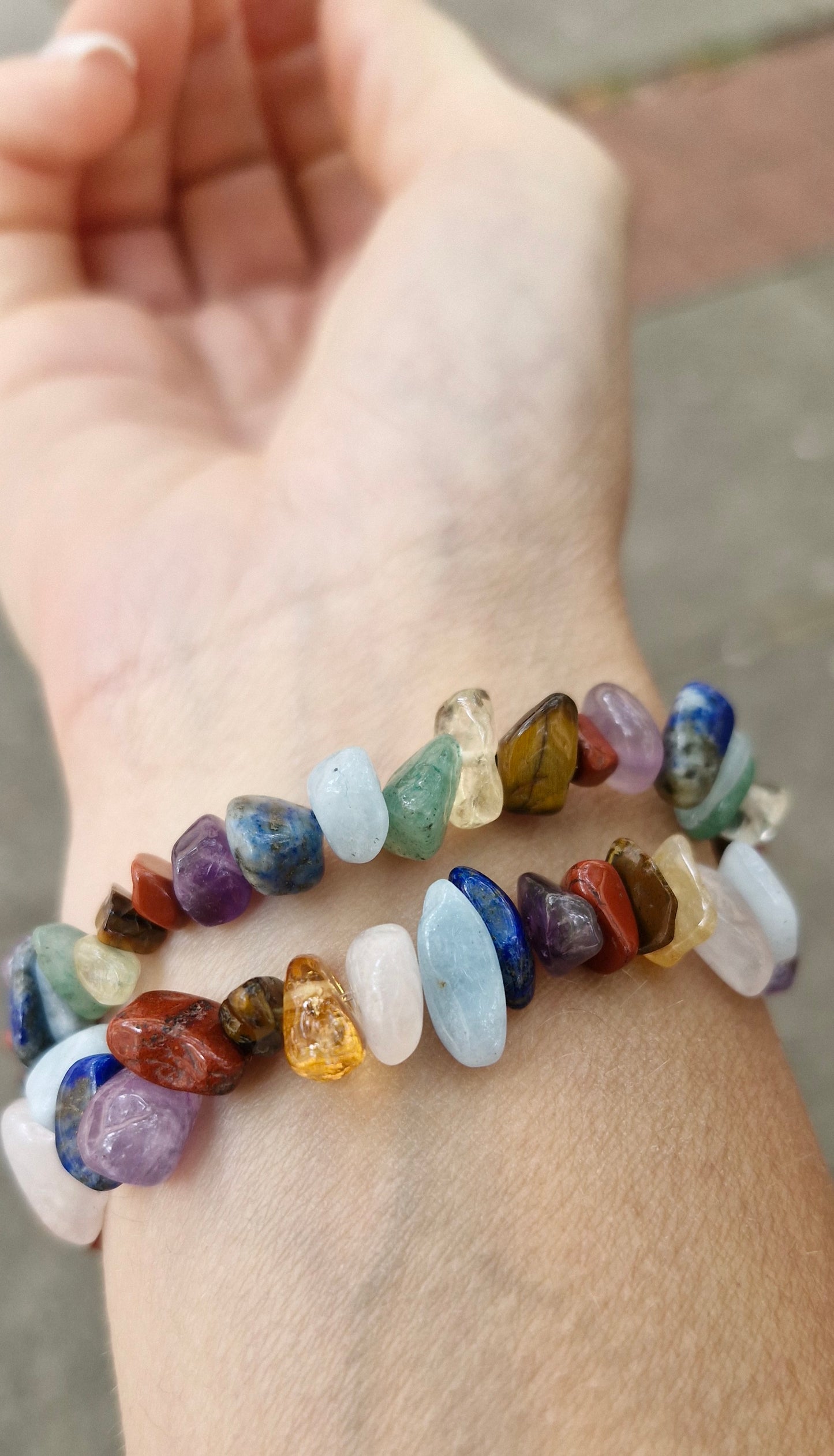 Natural stone chip bracelet with adjustable stretch cord, perfect gift for him or her