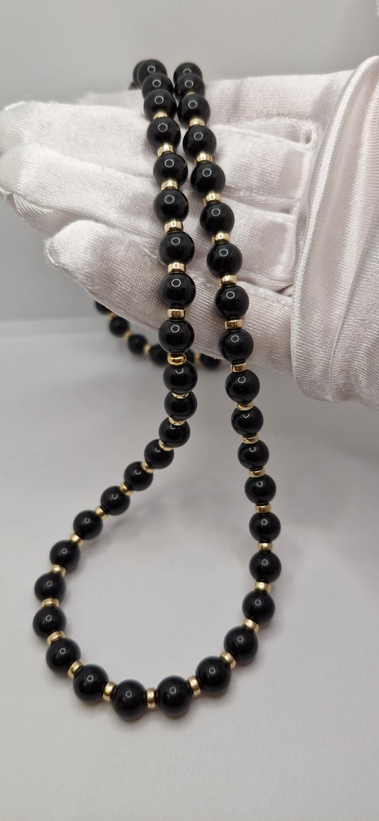 Black Tourmaline Protection Necklace for Grounding & Energy Balance | Gold-Filled 4mm Smooth Rondelle Beads | Gold-Filled Clasp | Multiple Lengths Available