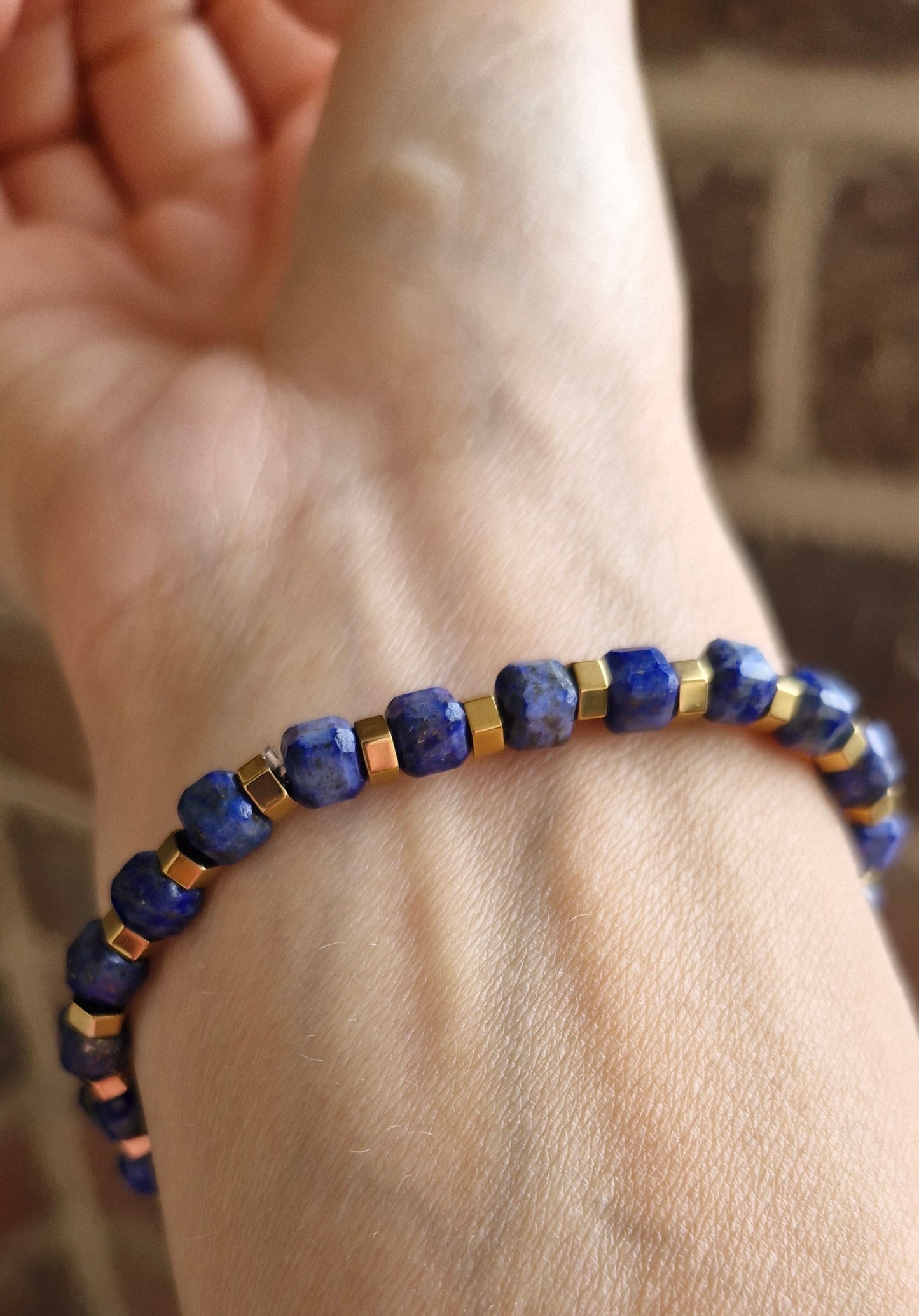 Unisex Lapis Lazuli and Hematite stretch bracelet, handmade crystal beaded jewellery