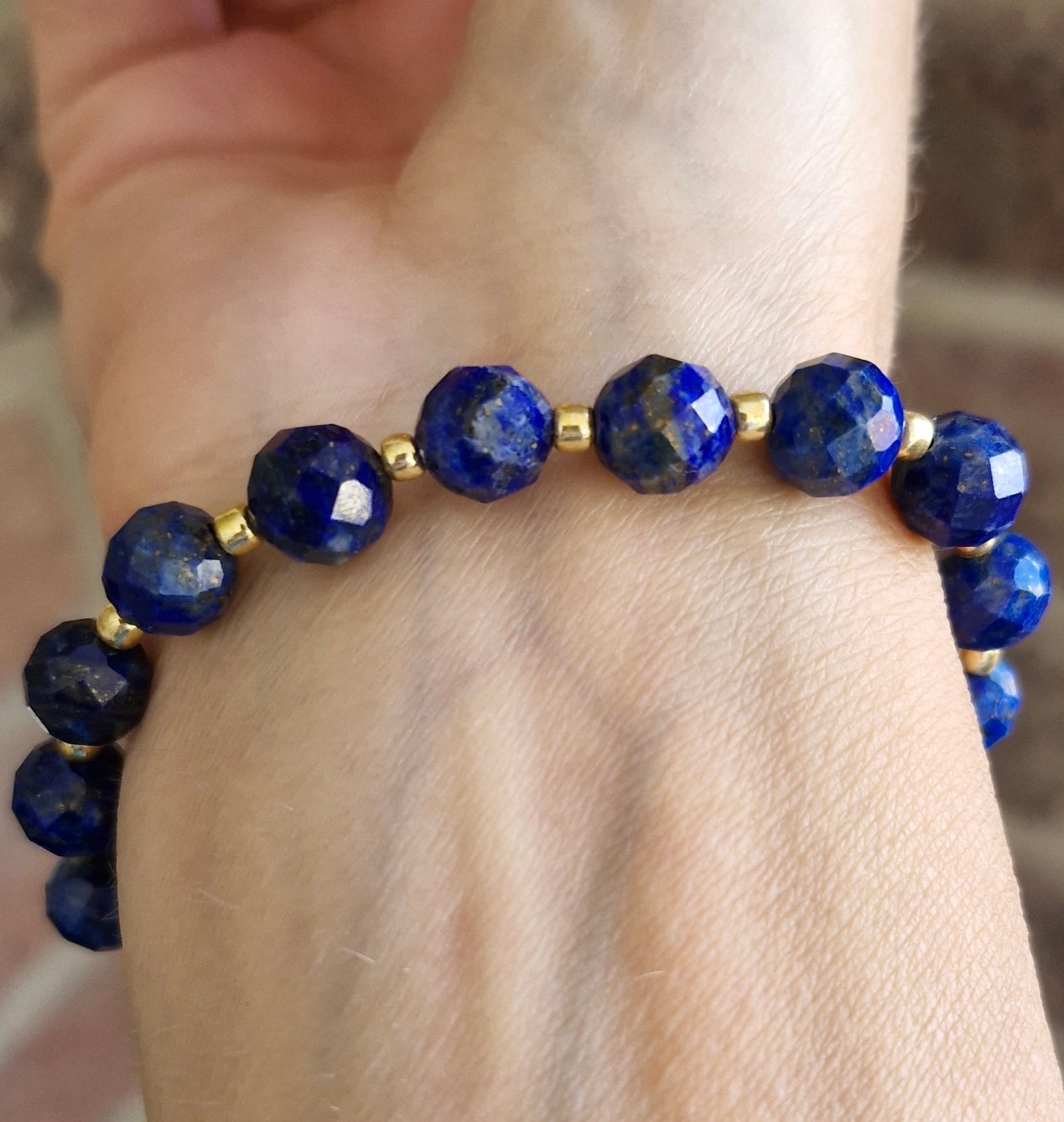 Natural Lapis Lazuli gemstone bracelet handcrafted in the UK, perfect gift for birthdays or anniversaries