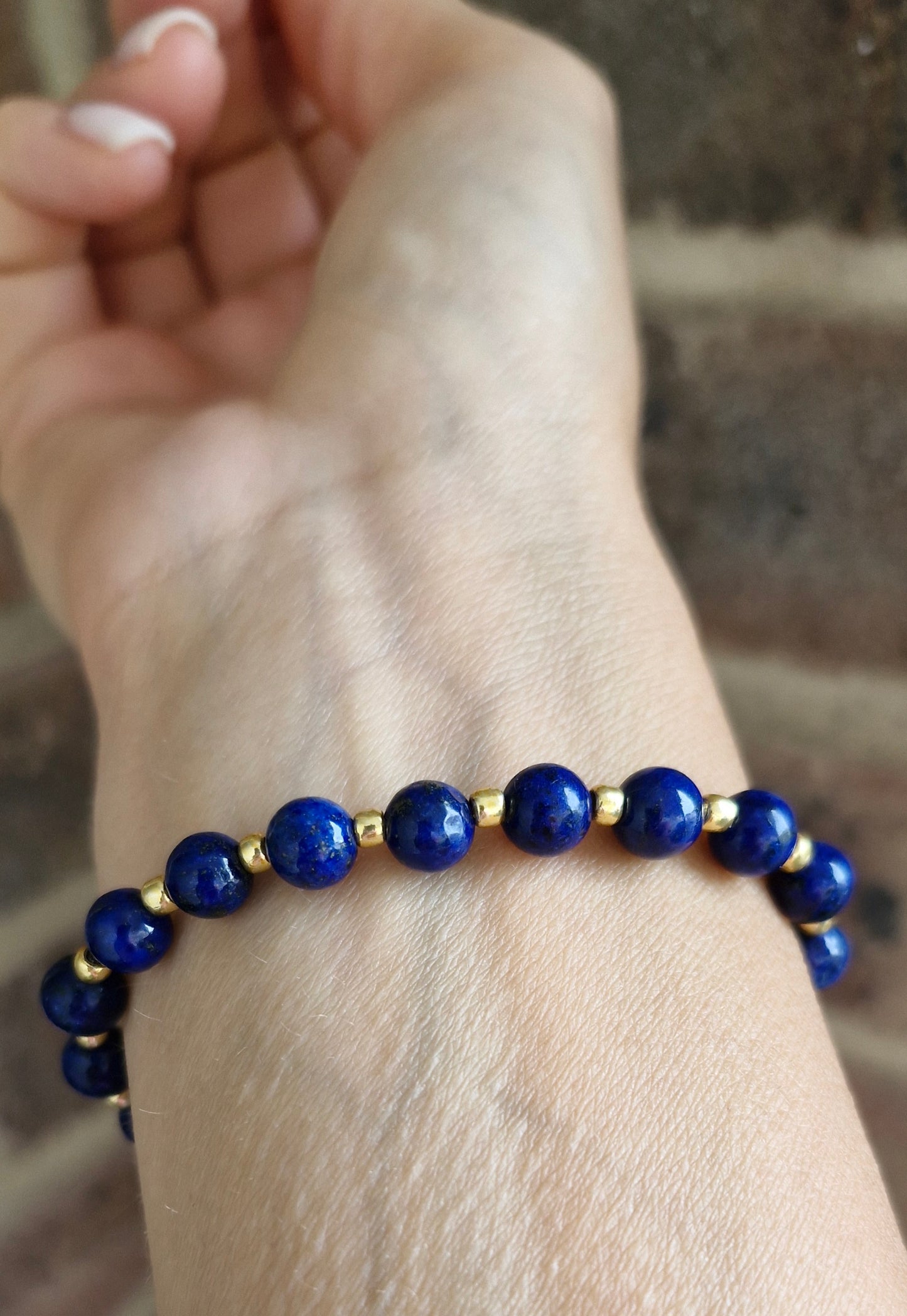 Lapis Lazuli and Chrysocolla gemstone stretch bracelet with 3mm Toho glass beads, handmade and elegant