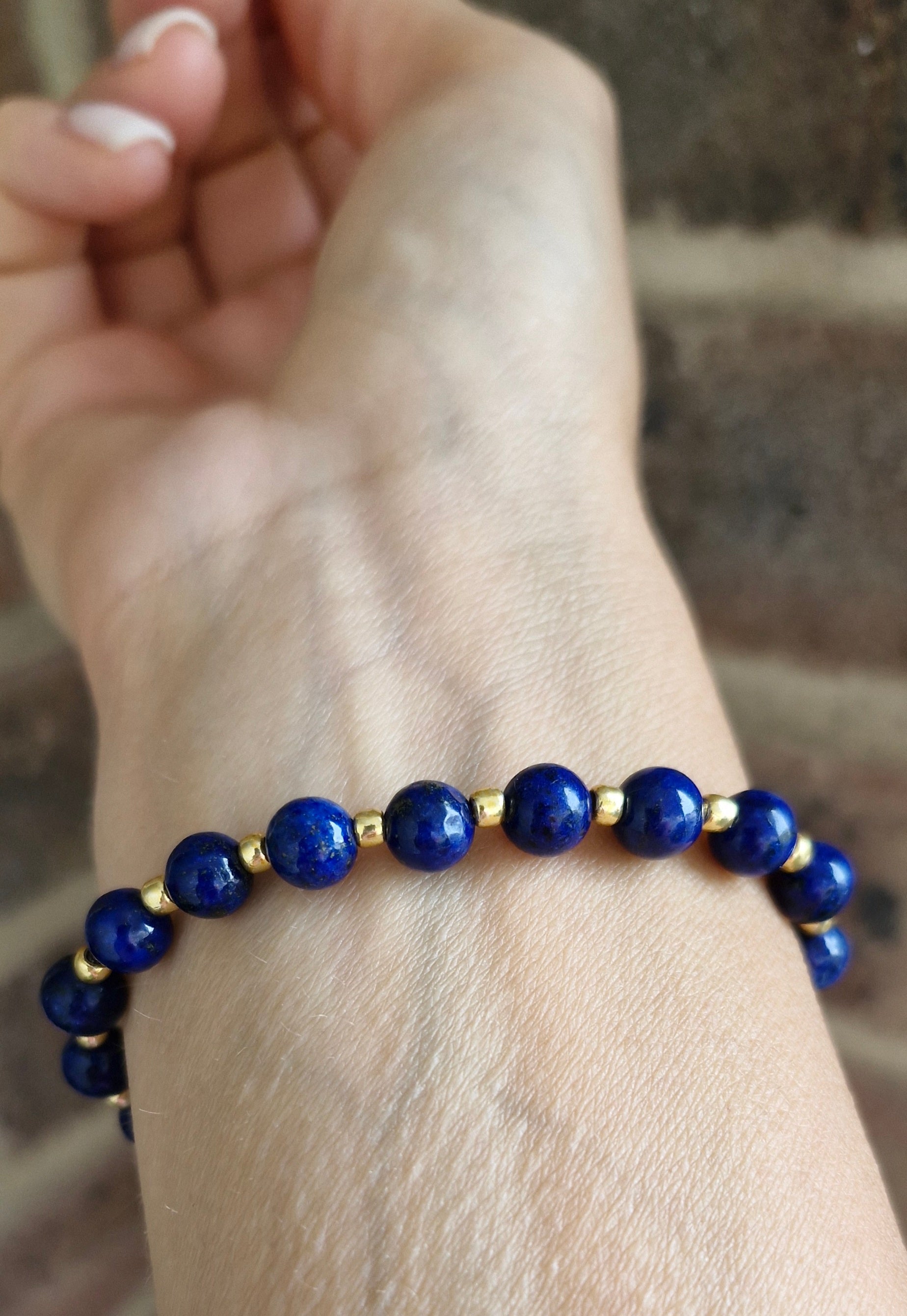 Lapis Lazuli and Chrysocolla gemstone stretch bracelet with 3mm Toho glass beads, handmade and elegant