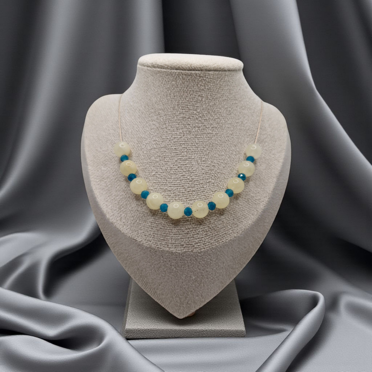 Handmade Golden Citrine choker necklace with 8mm Citrine beads and 4mm faceted Blue Turquoise accents on Beadalon wire with gold filled clasp.