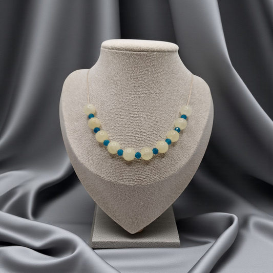 Handmade Golden Citrine choker necklace with 8mm Citrine beads and 4mm faceted Blue Turquoise accents on Beadalon wire with gold filled clasp.