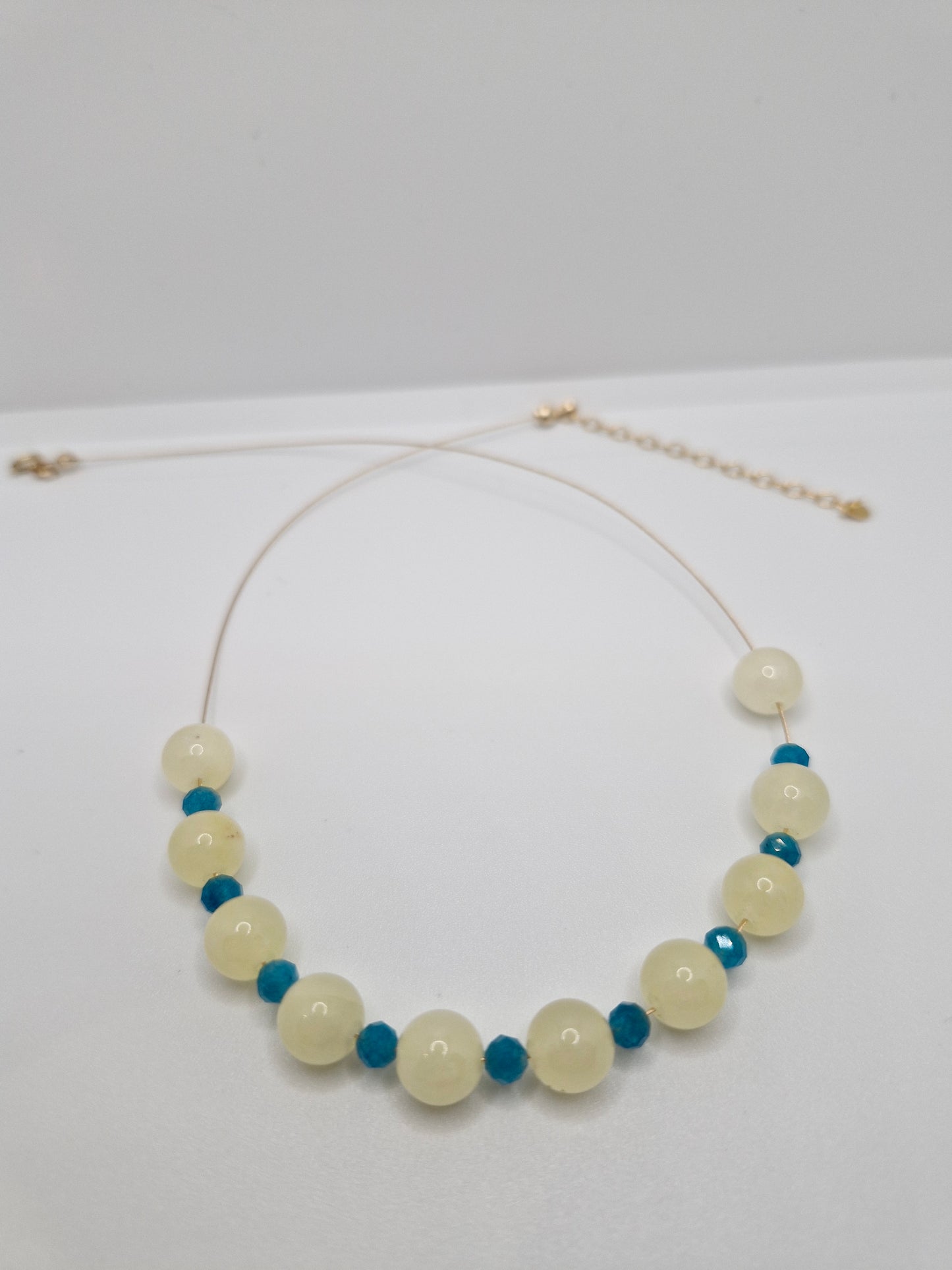 Elegant 14–16 inch handmade choker necklace with 8mm Golden Citrine and 4mm faceted Blue Turquoise beads for gemstone jewellery lovers.