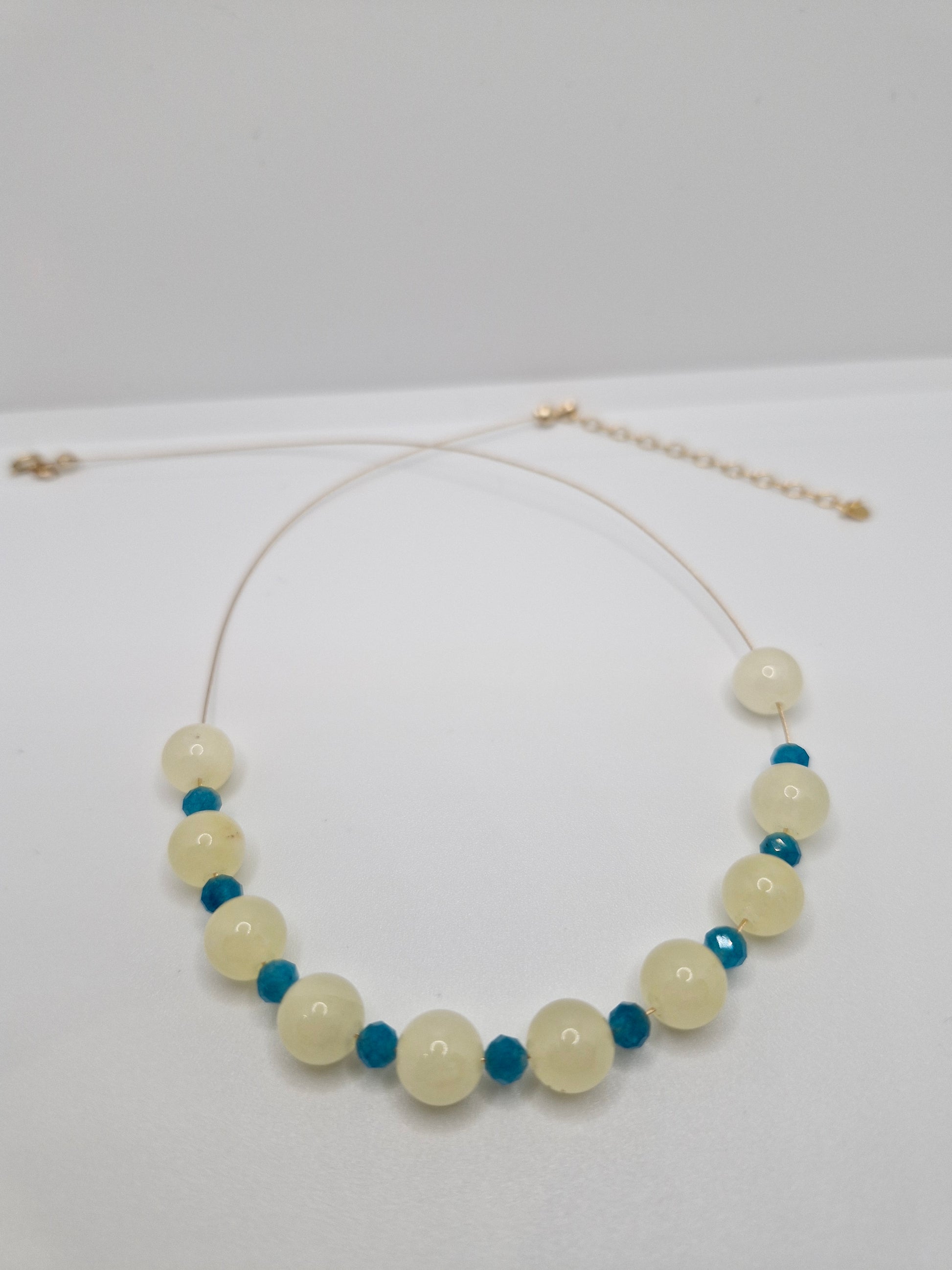Elegant 14–16 inch handmade choker necklace with 8mm Golden Citrine and 4mm faceted Blue Turquoise beads for gemstone jewellery lovers.
