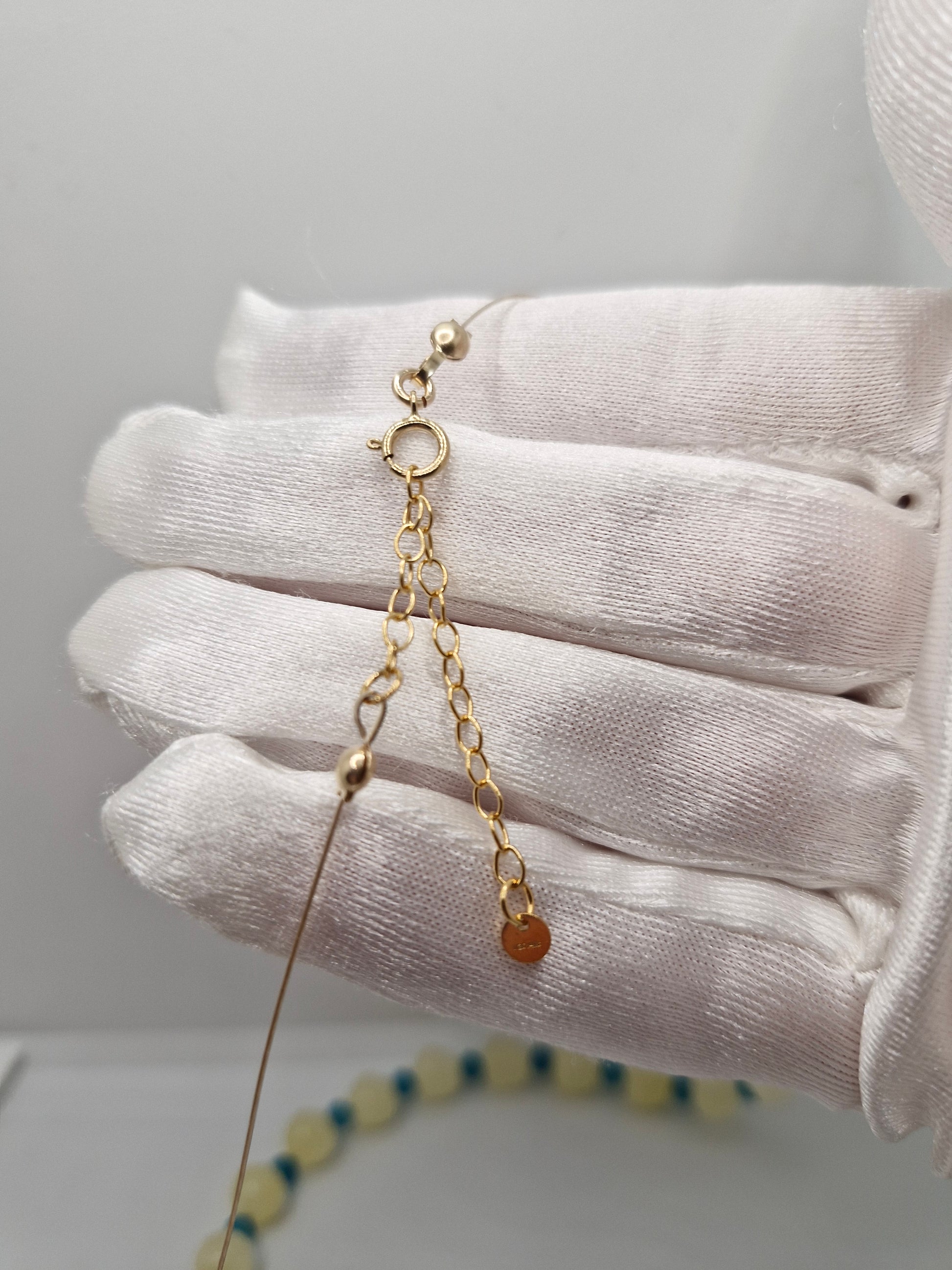 Gold filled clasp and 2-inch extension chain on handmade Citrine & Blue Turquoise choker necklace – durable, tarnish-resistant, adjustable.