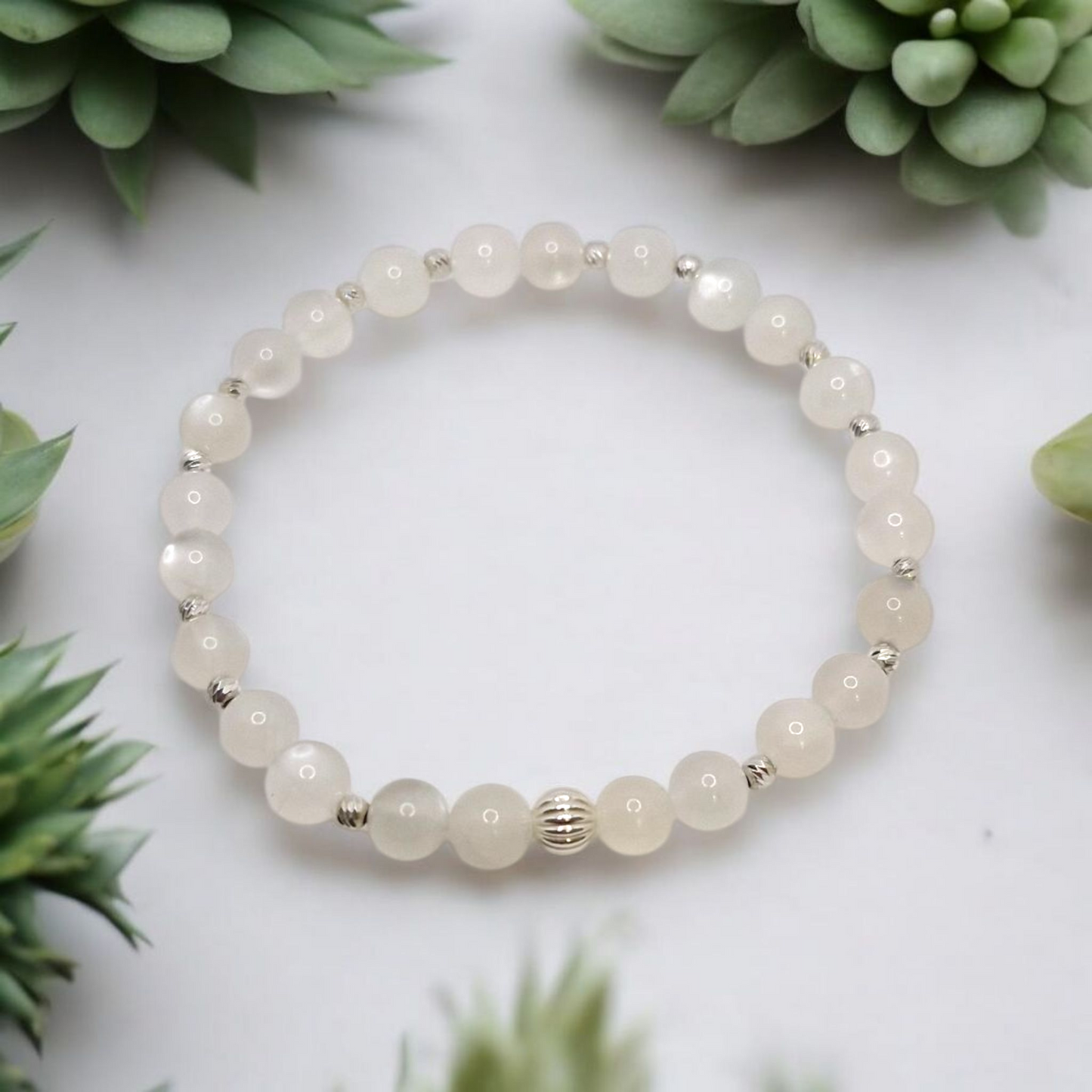Elegant White Moonstone bracelet for intuition, balance, and emotional harmony