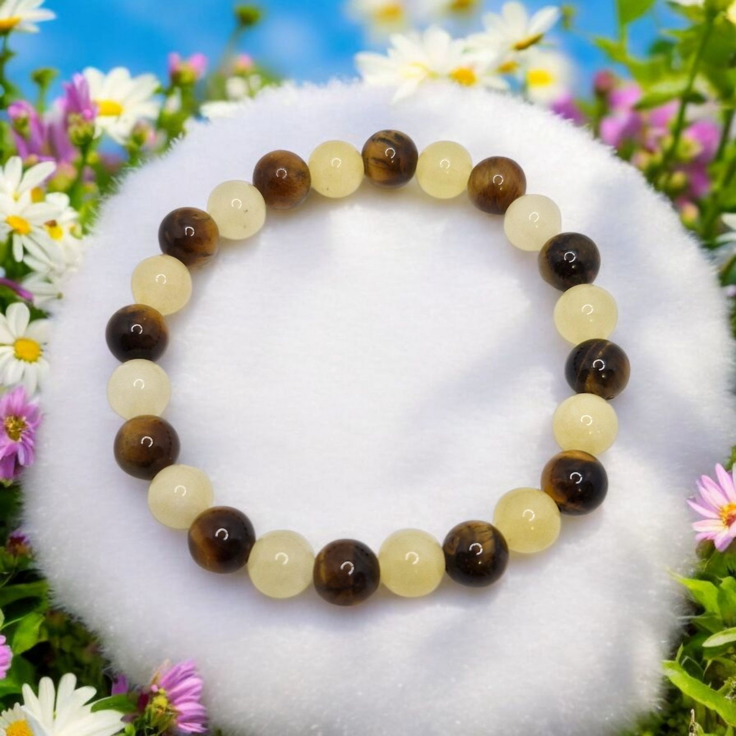 Citrine & Tiger Eye Bracelet for Joy and Protection – 8mm Gemstones, Handmade Jewellery