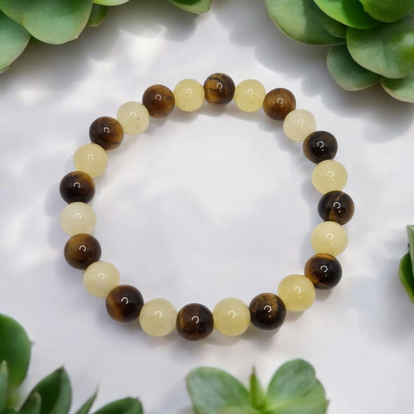 Citrine & Tiger Eye Bracelet for Joy and Protection – 8mm Gemstones, Handmade Jewellery