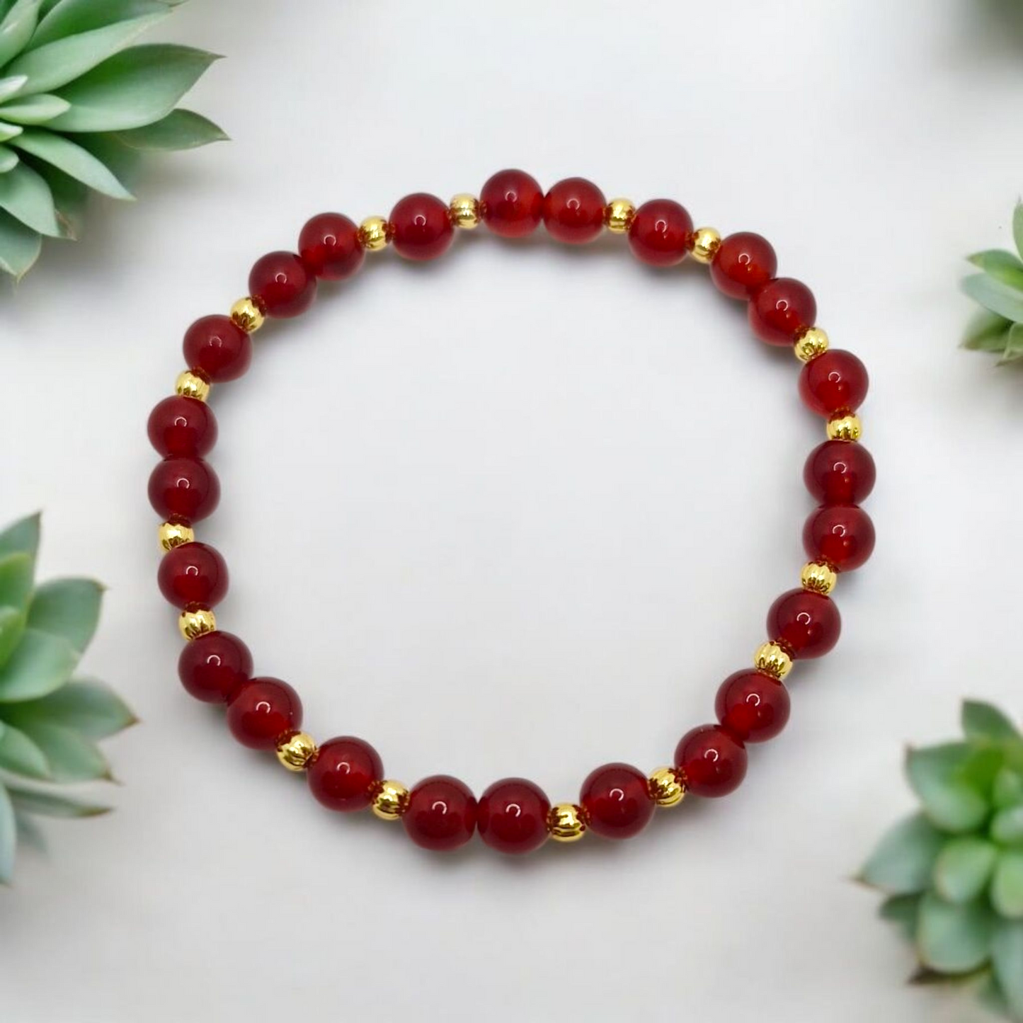 Red carnelian beads 6mm ,gold accent 