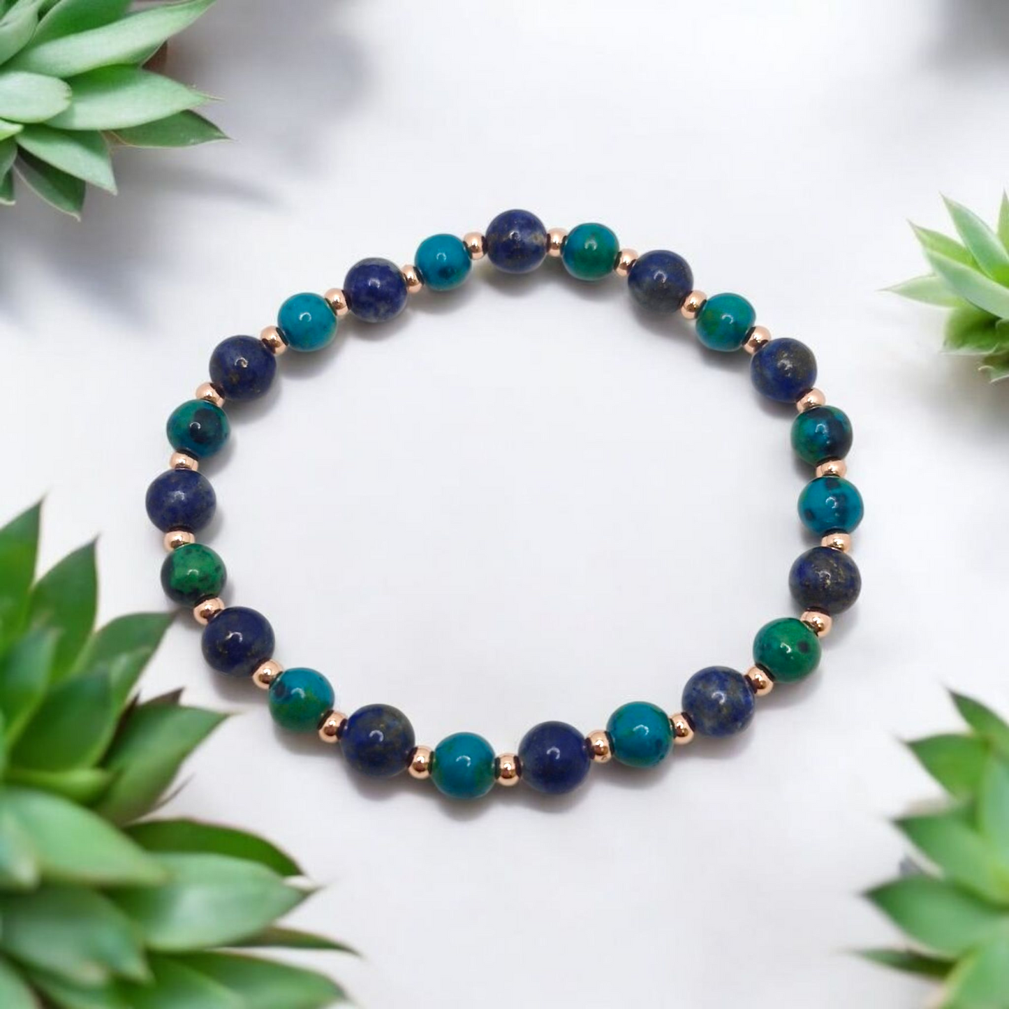 Rose Gold Gemstone Bracelet Collection – Promote Balance, Calm & Clarity -Aventurine, Moonstone, Chrysocolla/Lapis