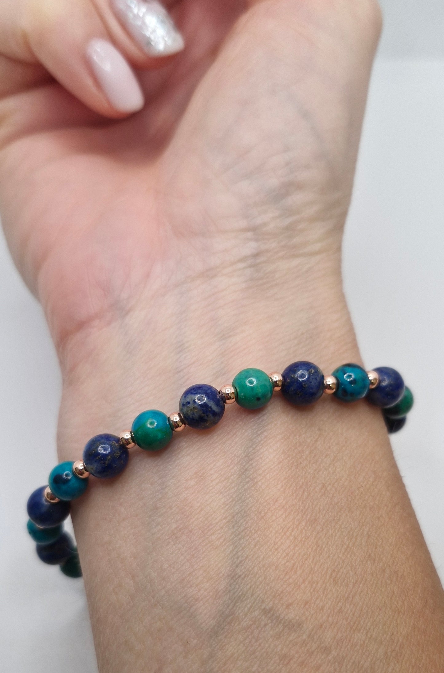 Rose Gold Gemstone Bracelet Collection – Promote Balance, Calm & Clarity -Aventurine, Moonstone, Chrysocolla/Lapis