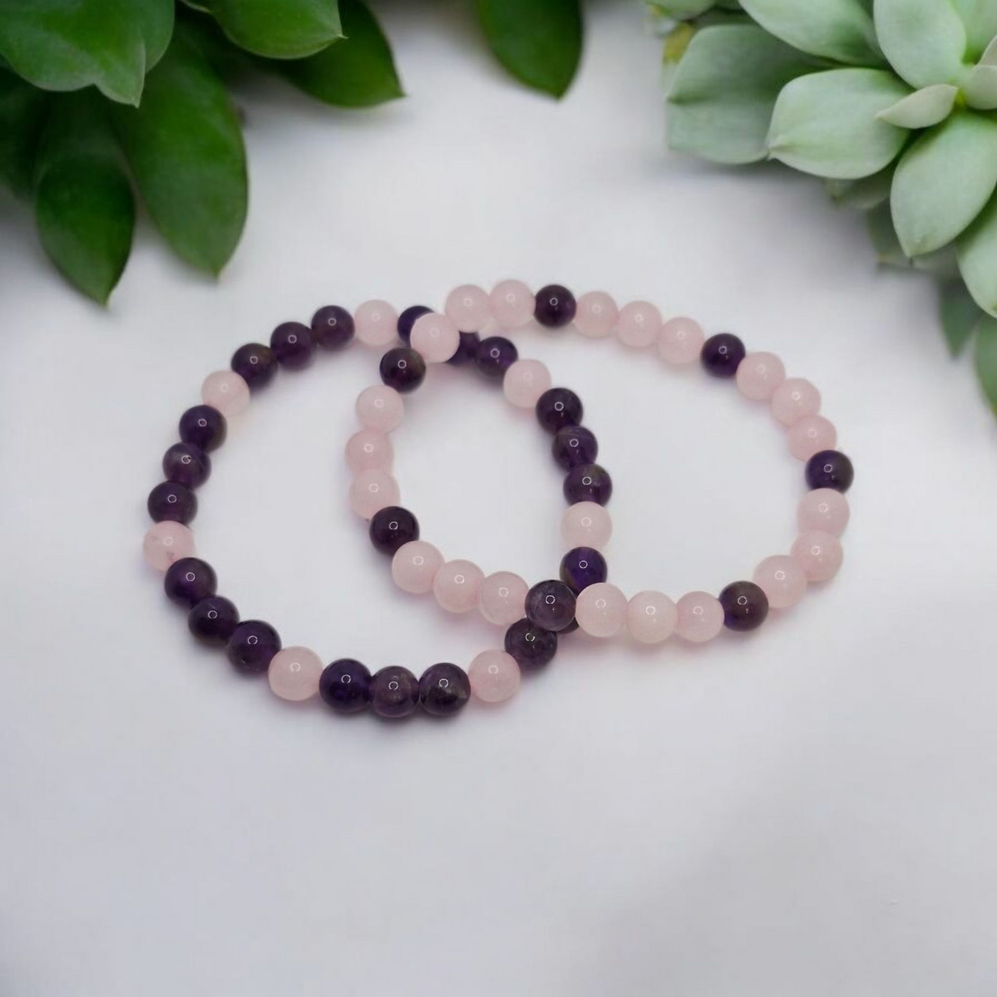 Amethyst and rose Quartz bracelet 6mm