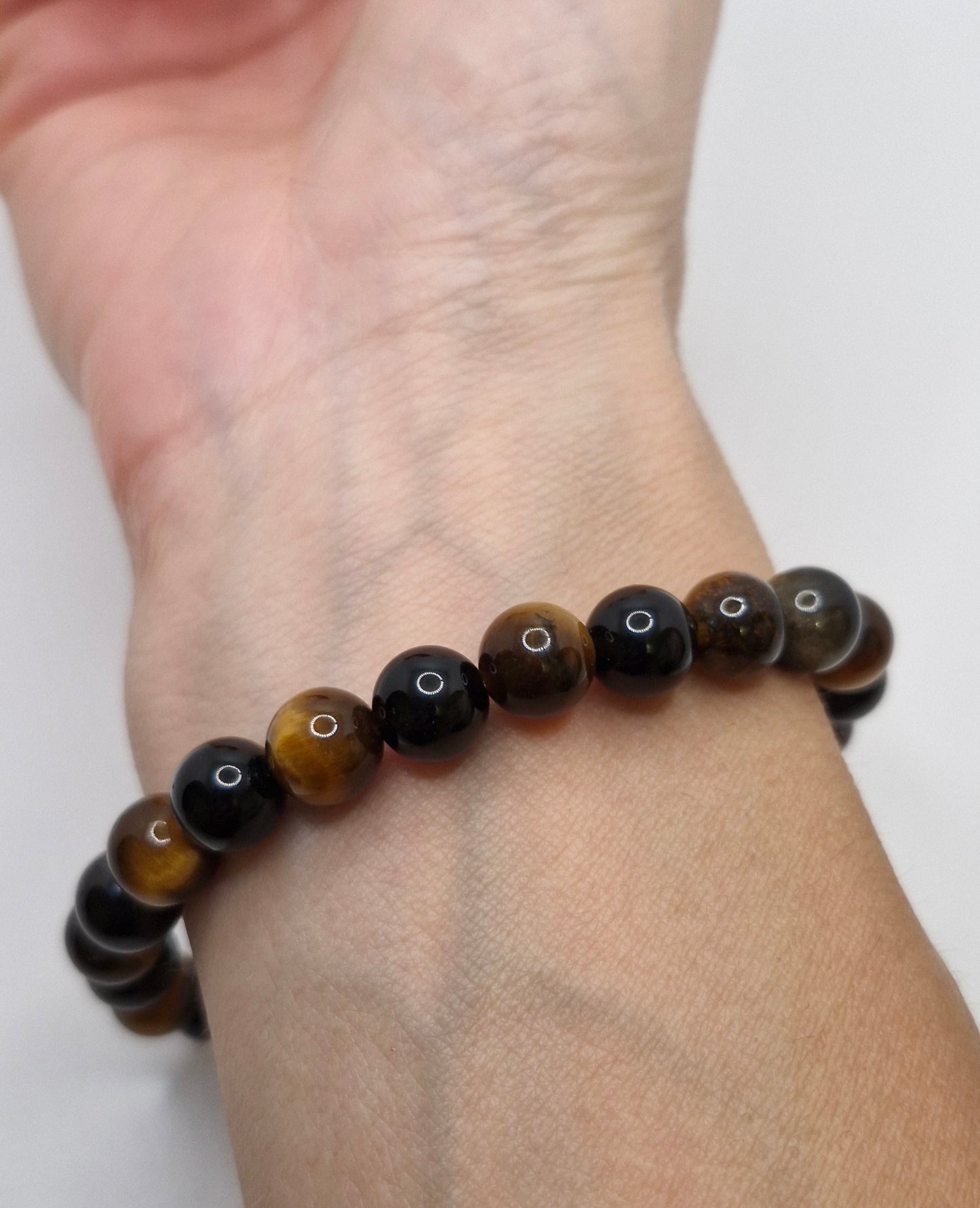 Stretch Bracelet, golden tiger eye and black rainbow obsidian 
