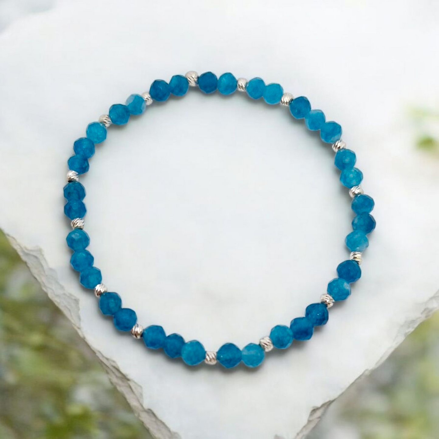 Blue Turquoise & Lapis Lazuli Stretch Bracelet for Communication and Wisdom – 4mm Faceted Gemstones with Sterling Silver