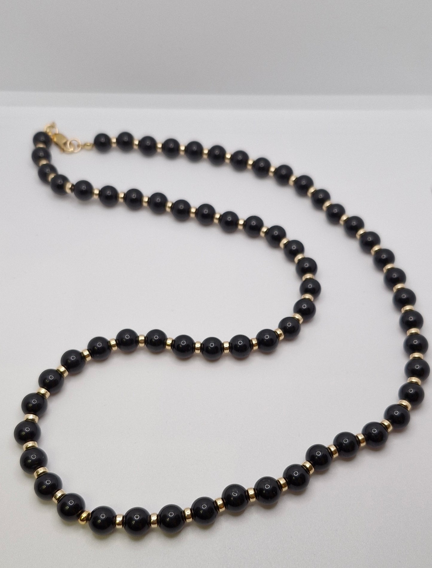 Black Tourmaline Protection Necklace for Grounding & Energy Balance | Gold-Filled 4mm Smooth Rondelle Beads | Gold-Filled Clasp | Multiple Lengths Available