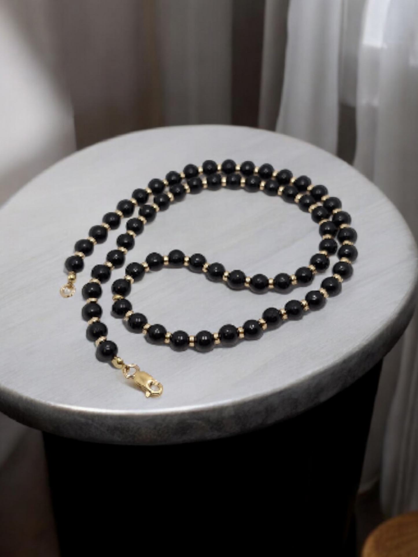 Black Tourmaline Protection Necklace for Grounding & Energy Balance | Gold-Filled 4mm Smooth Rondelle Beads | Gold-Filled Clasp | Multiple Lengths Available
