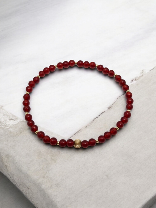 Red Carnelian Prosperity Bracelet – 4mm Stretch Bracelet with Gold Filled Accents
