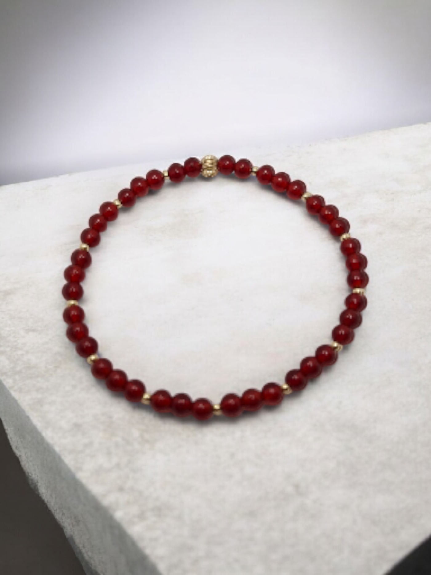 Red Carnelian Prosperity Bracelet – 4mm Stretch Bracelet with Gold Filled Accents