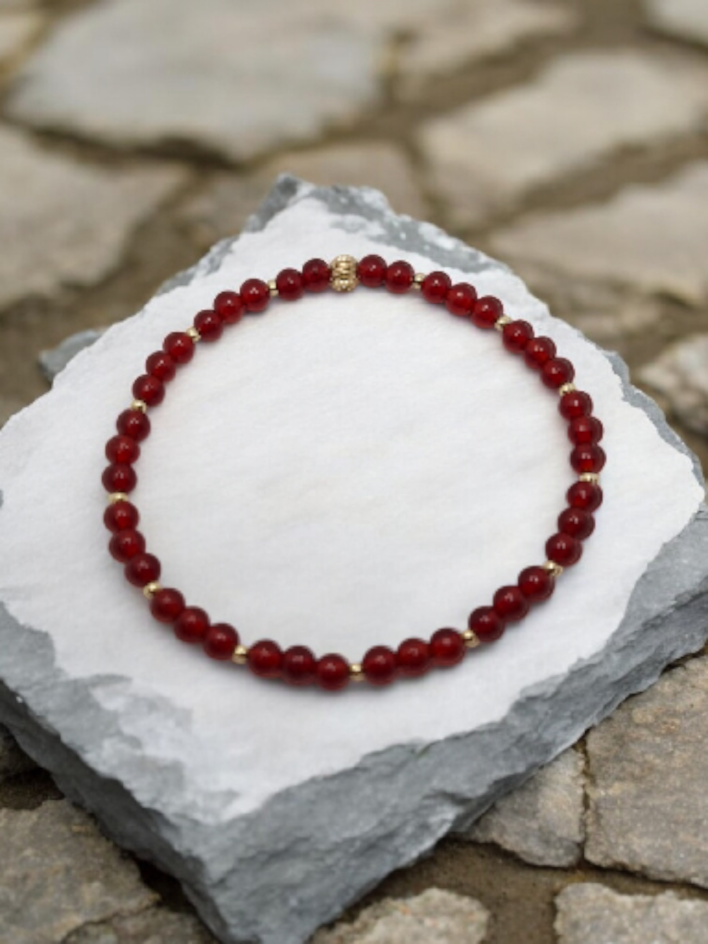 Red Carnelian Prosperity Bracelet – 4mm Stretch Bracelet with Gold Filled Accents