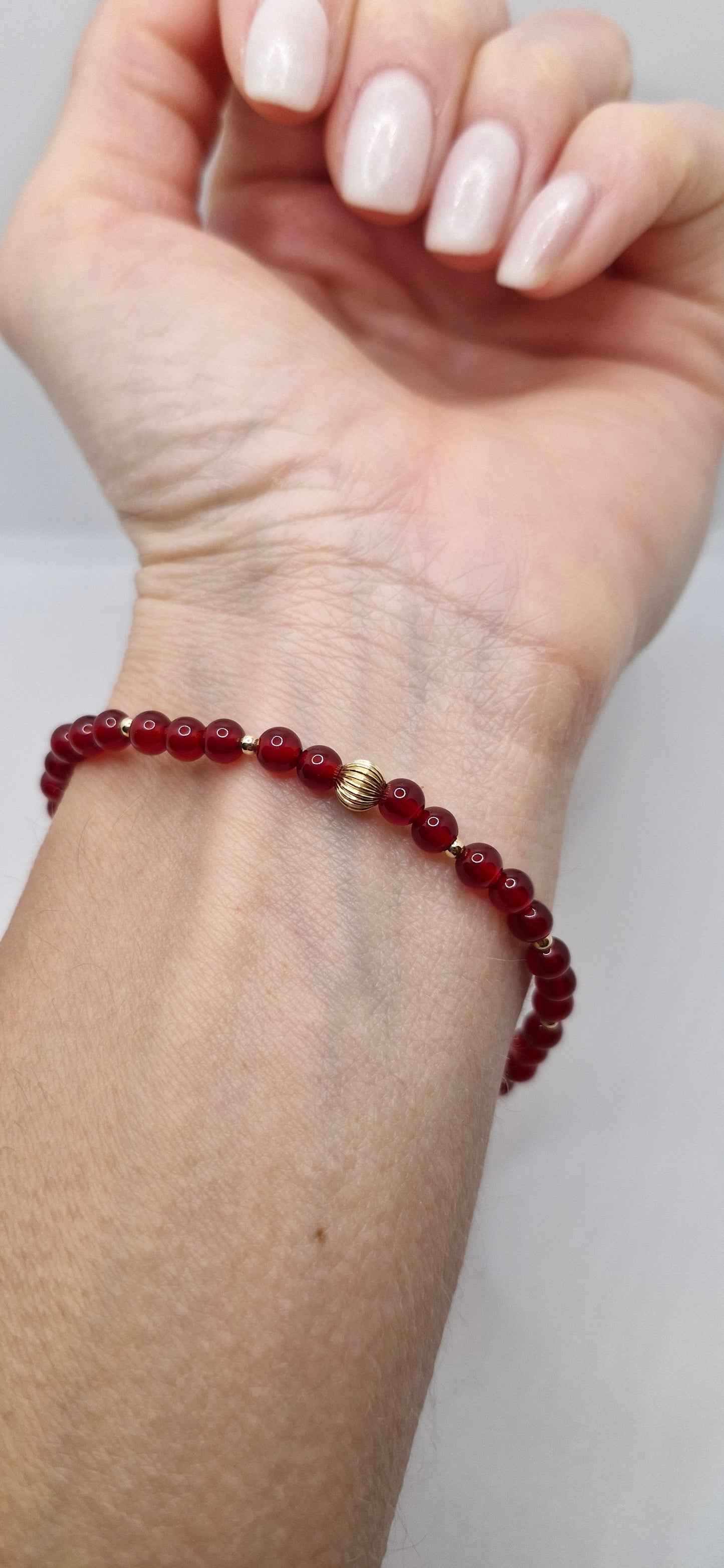 Red Carnelian Prosperity Bracelet – 4mm Stretch Bracelet with Gold Filled Accents