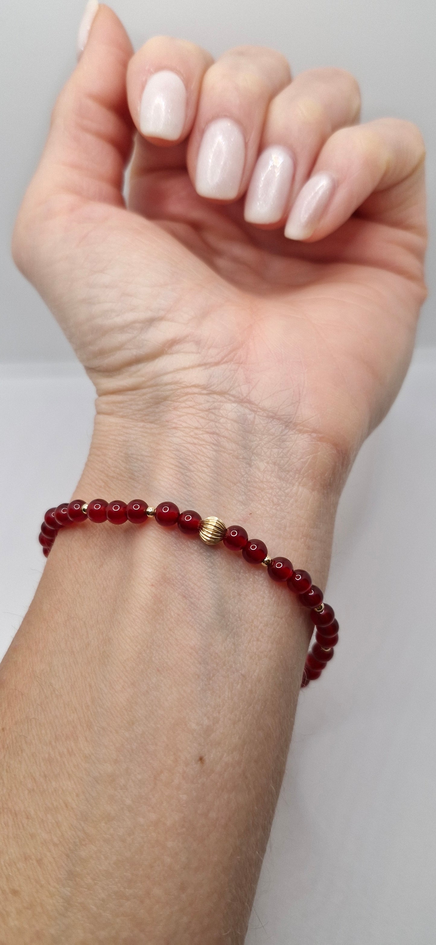 Red Carnelian Prosperity Bracelet – 4mm Stretch Bracelet with Gold Filled Accents