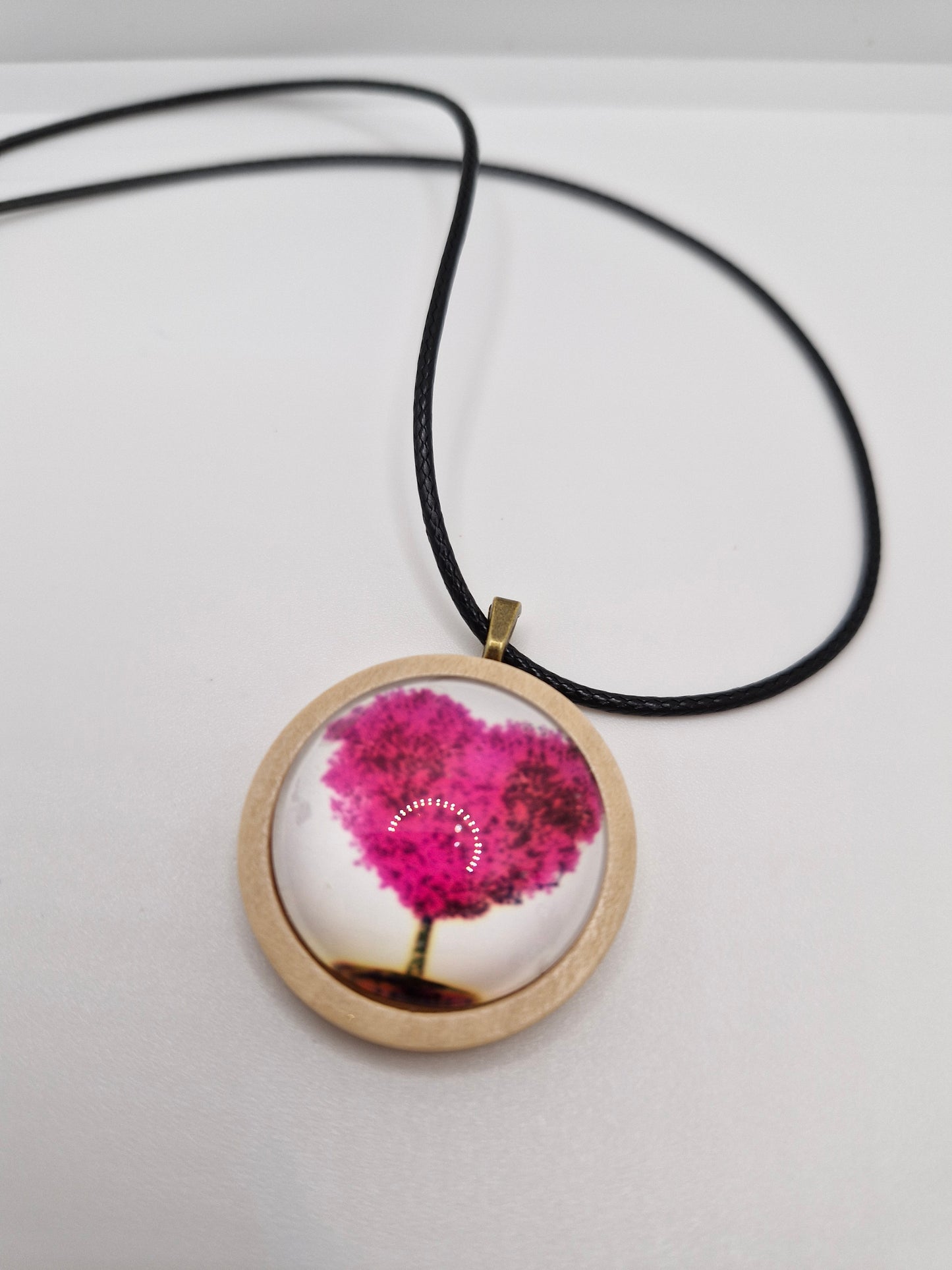 Tree of Life Necklace, Wooden Pendant, Glass Cabochon Necklace, Boho Nature Jewelry, Spiritual Gift for Her, Black Cord
