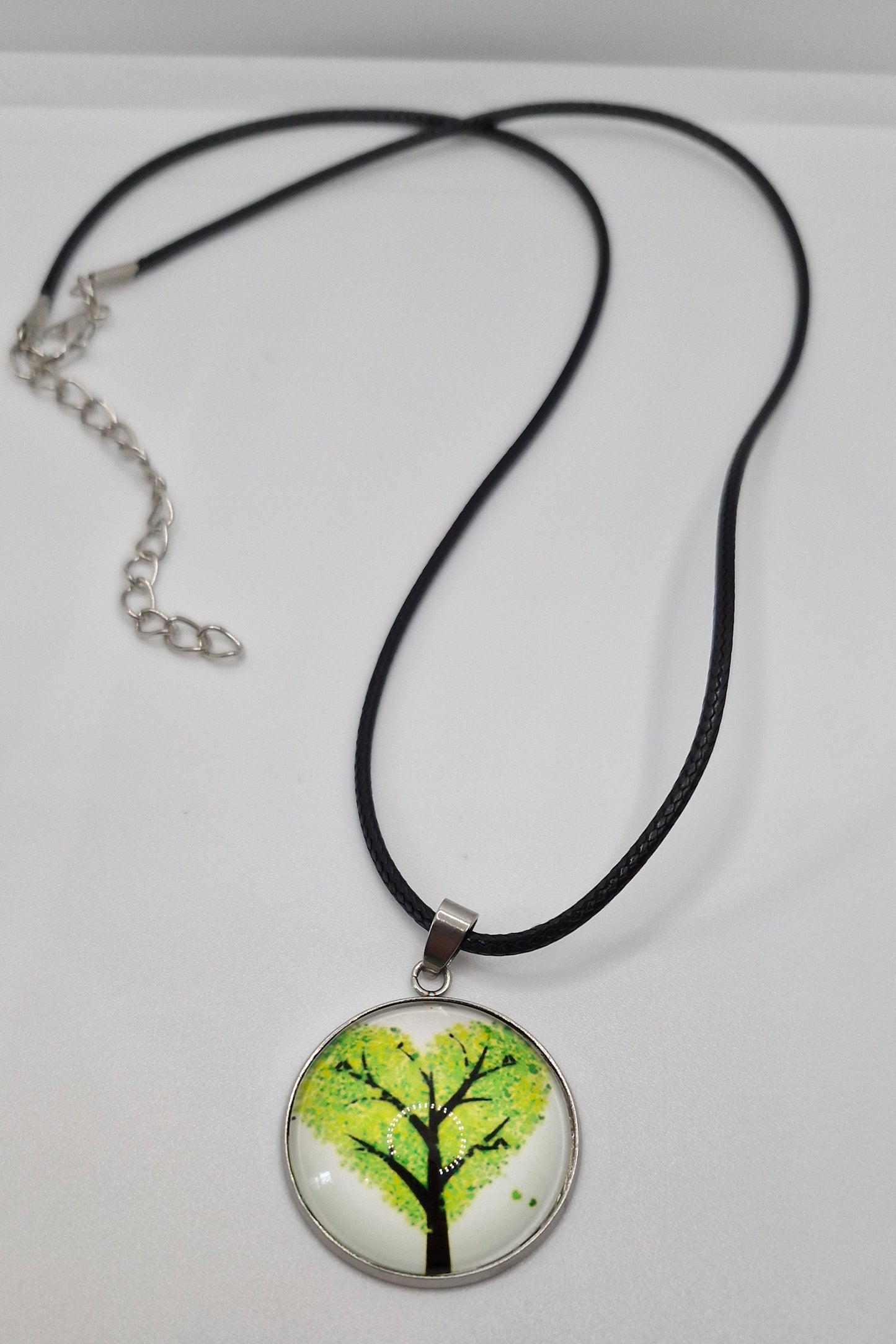 Tree of Life Necklace, Stainless Steel Pendant, Glass Cabochon Necklace, Boho Nature Jewelry, Spiritual Gift for Her, Black Cord