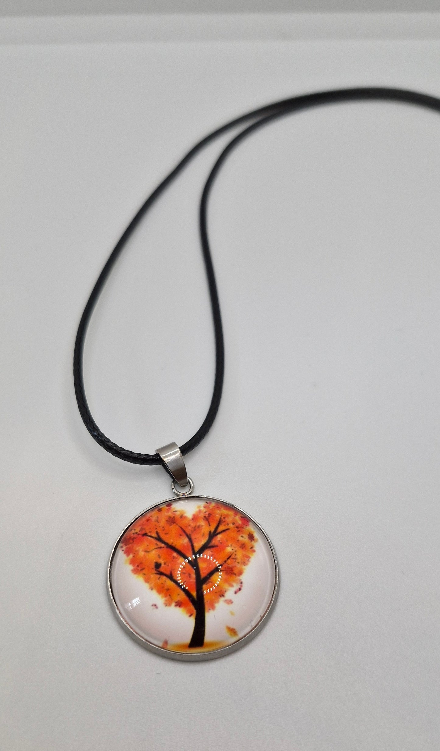 Tree of Life Necklace, Stainless Steel Pendant, Glass Cabochon Necklace, Boho Nature Jewelry, Spiritual Gift for Her, Black Cord