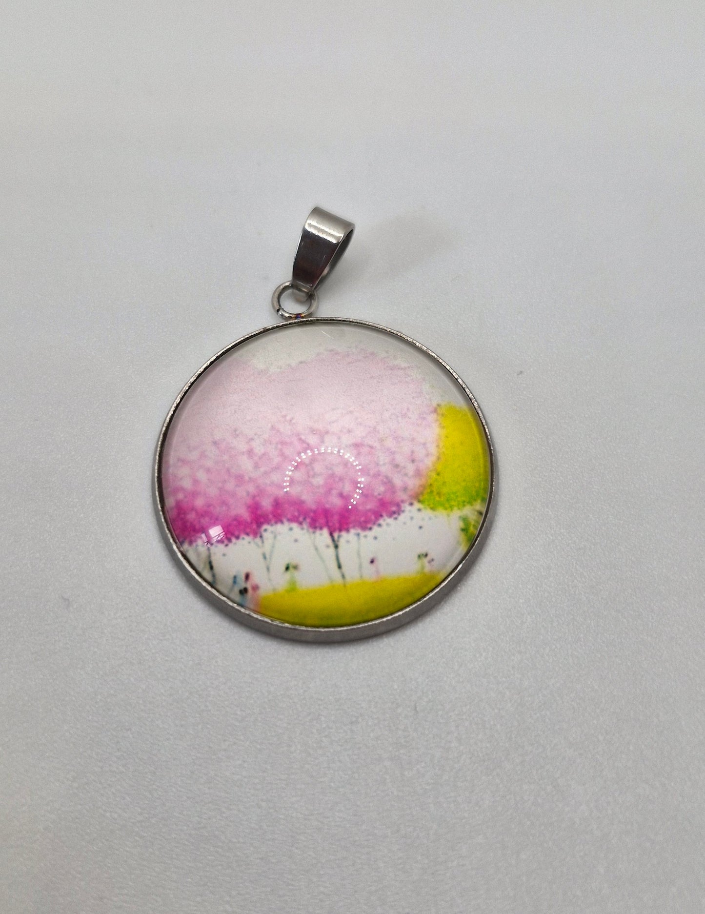 Tree of Life Necklace, Stainless Steel Pendant, Glass Cabochon Necklace, Boho Nature Jewelry, Spiritual Gift for Her, Black Cord