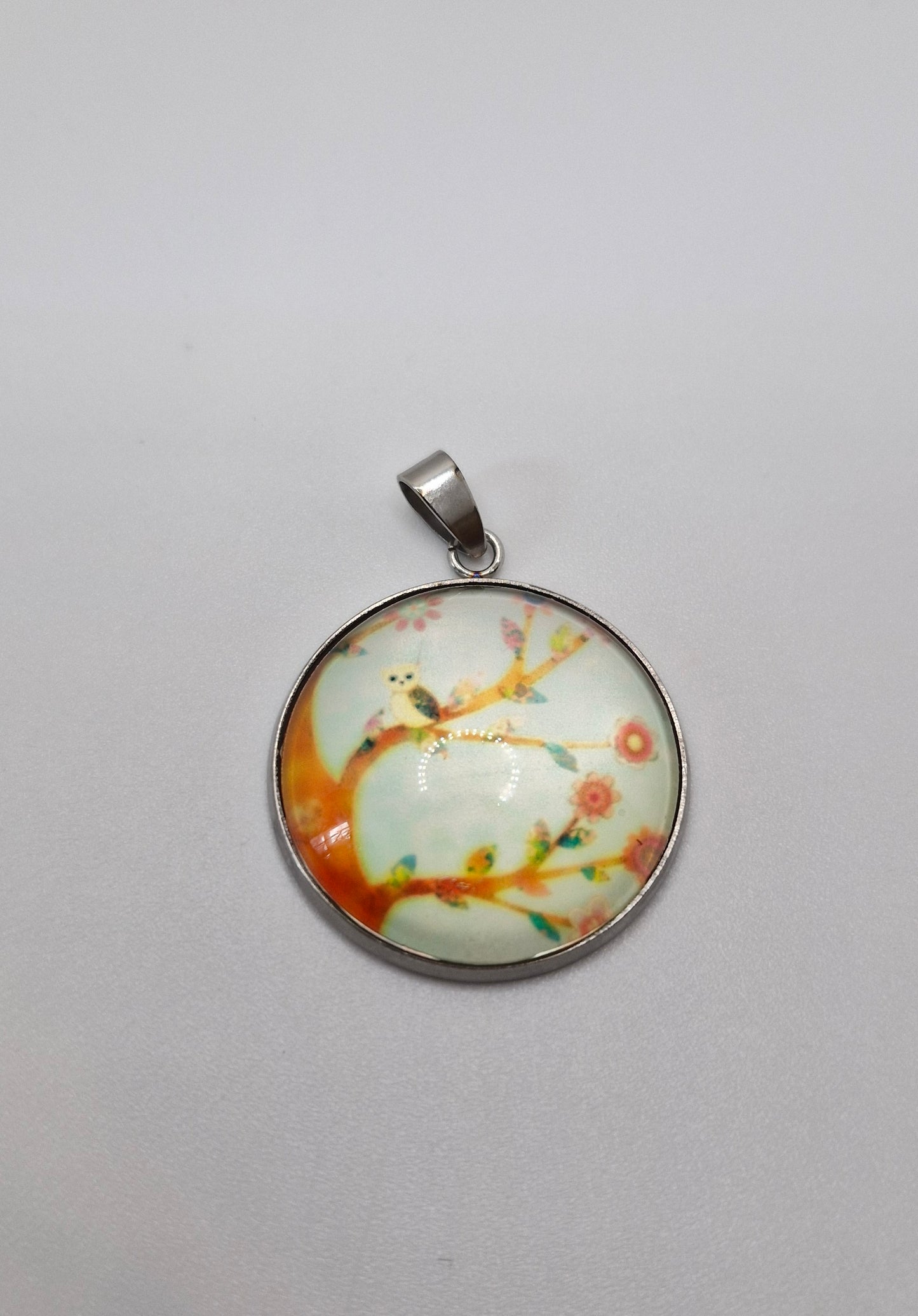 Tree of Life Necklace, Stainless Steel Pendant, Glass Cabochon Necklace, Boho Nature Jewelry, Spiritual Gift for Her, Black Cord