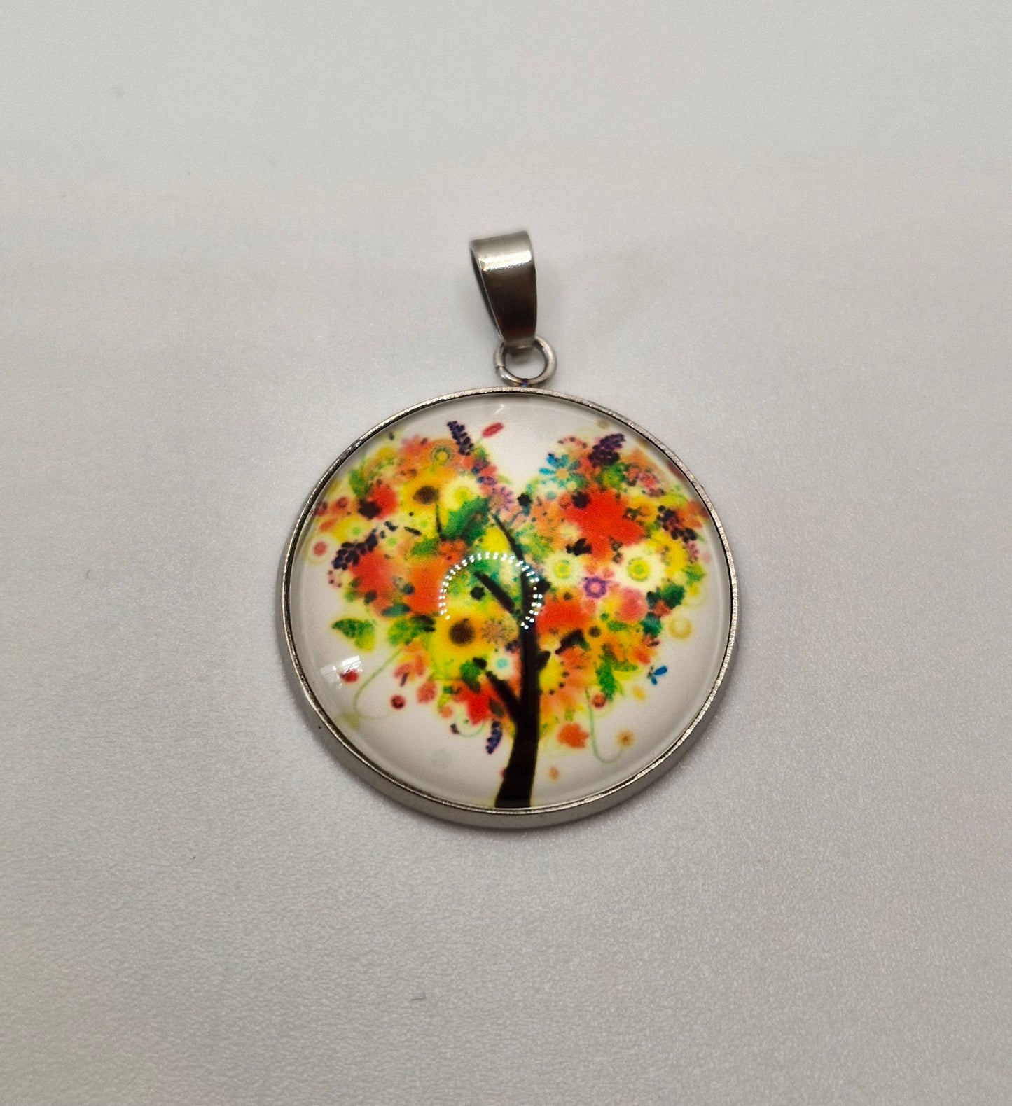 Tree of Life Necklace, Stainless Steel Pendant, Glass Cabochon Necklace, Boho Nature Jewelry, Spiritual Gift for Her, Black Cord