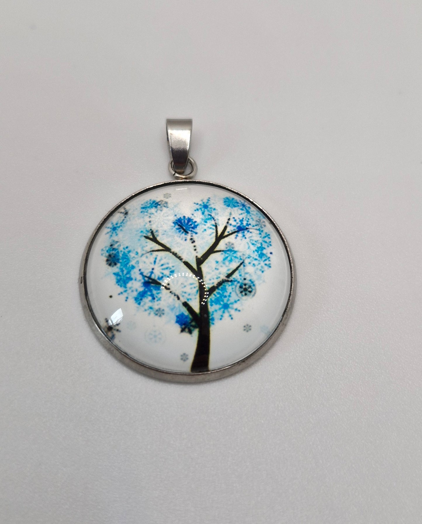 Tree of Life Necklace, Stainless Steel Pendant, Glass Cabochon Necklace, Boho Nature Jewelry, Spiritual Gift for Her, Black Cord