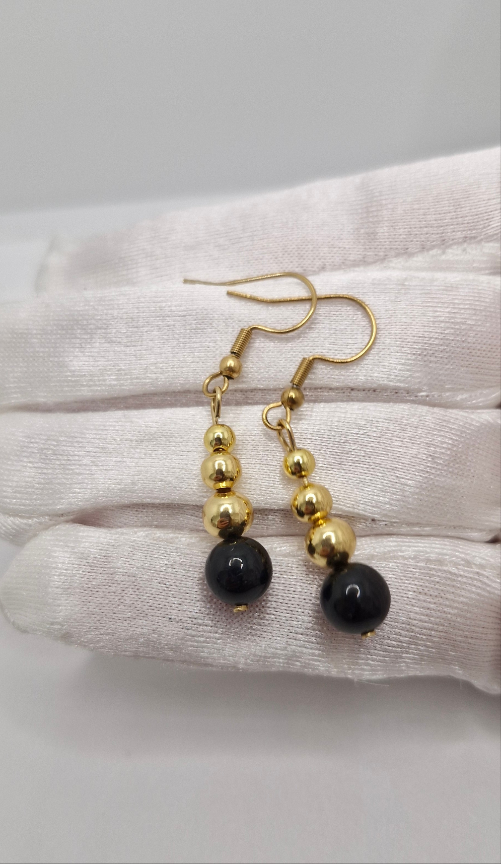 Black Tourmaline Earrings for Protection and Grounding – 8mm Natural Grade A Gemstones with Gold-Plated Stainless Steel and Brass Accents