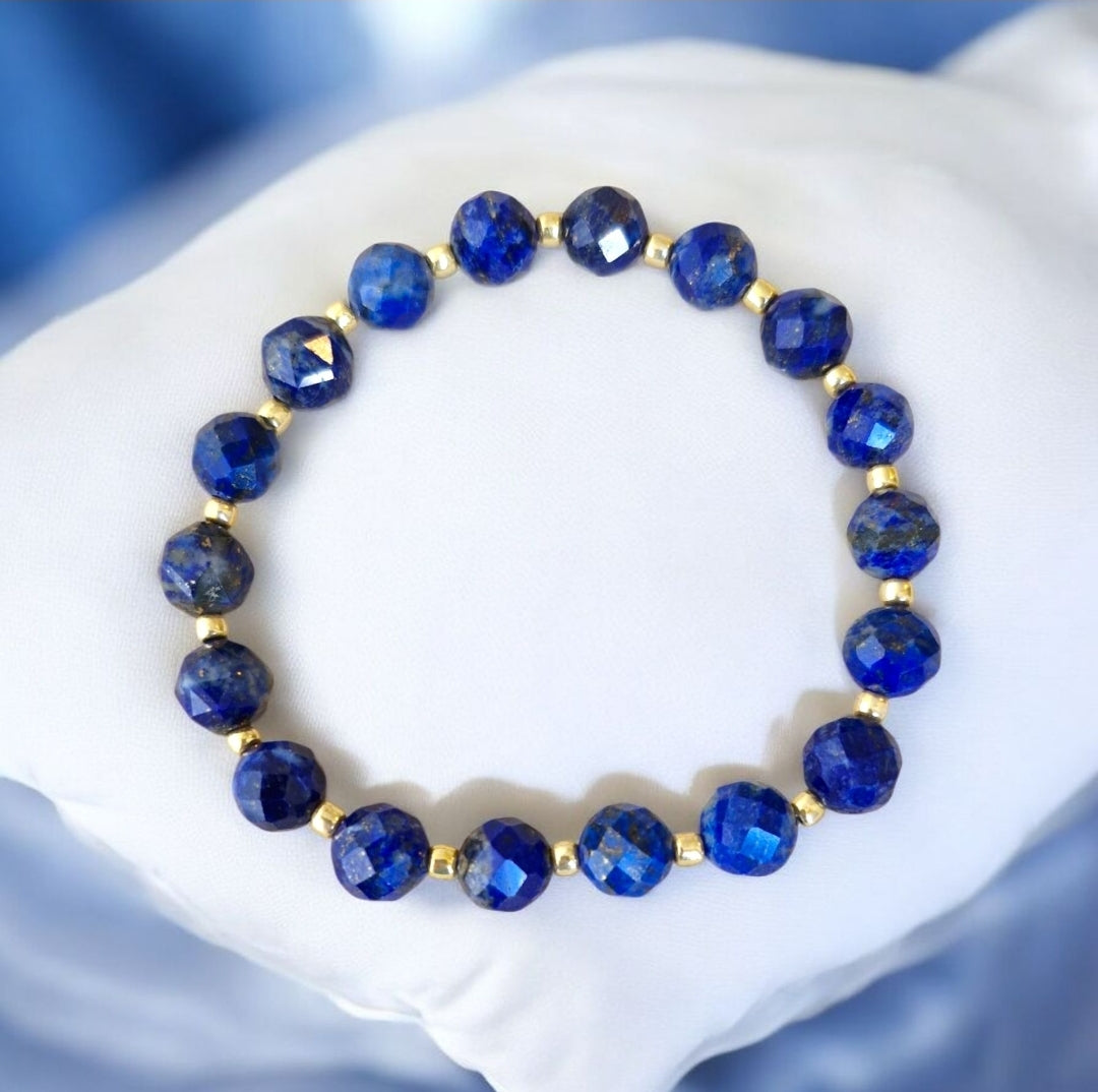 Unisex deep blue Lapis Lazuli bracelet with high-quality 3mm Toho beads, comfortable stretch design