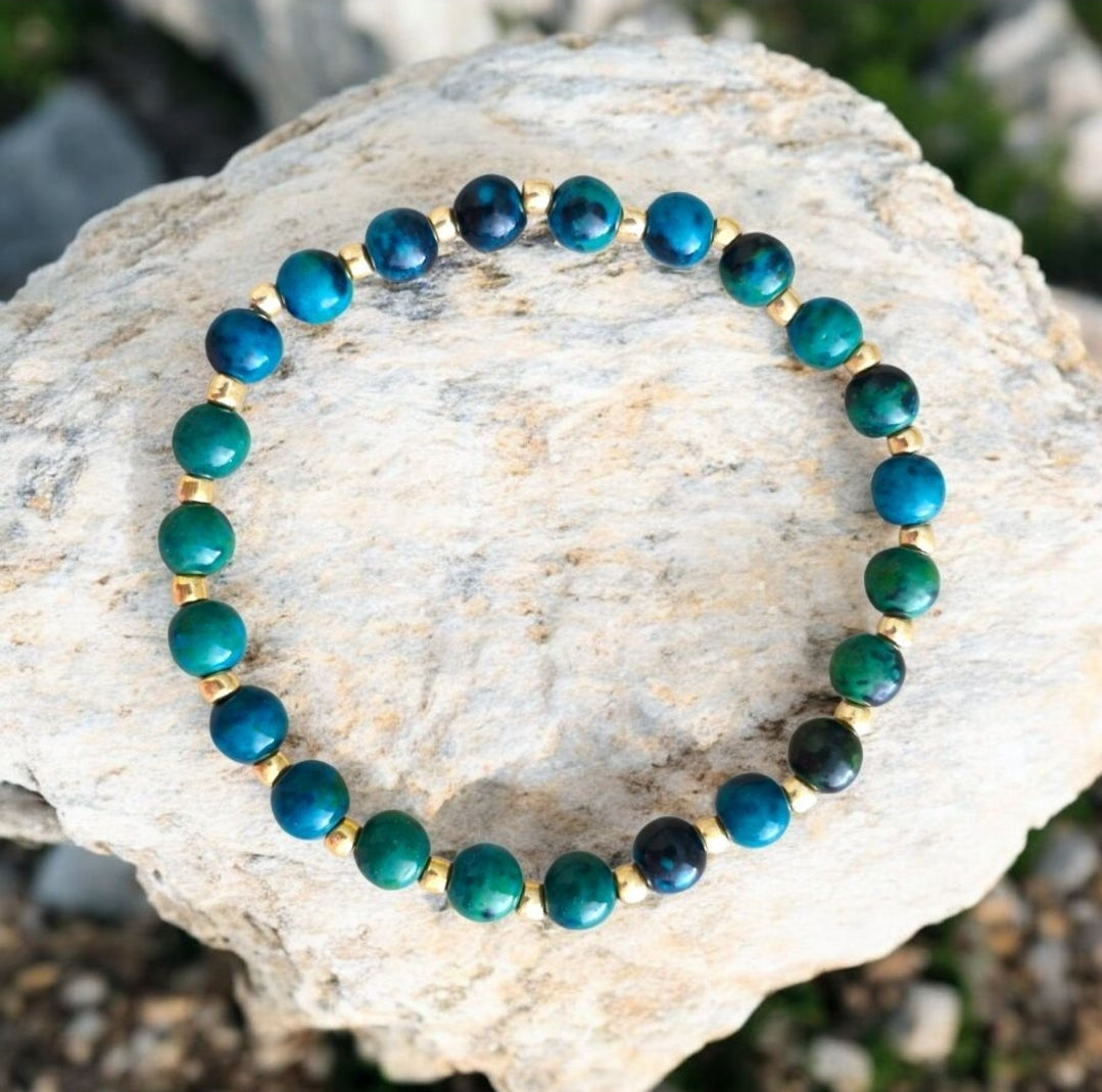 Handmade stretch bracelet with  Chrysocolla gemstones and 3mm Toho glass beads