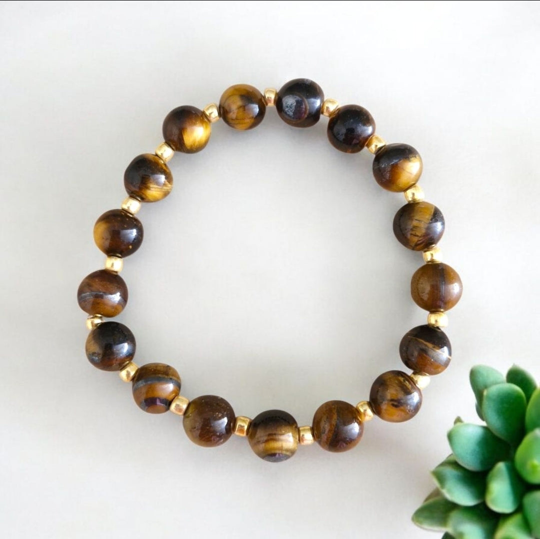 Handmade Tiger Eye stretch bracelet with 8mm natural gemstone beads and 3mm Toho glass seed beads