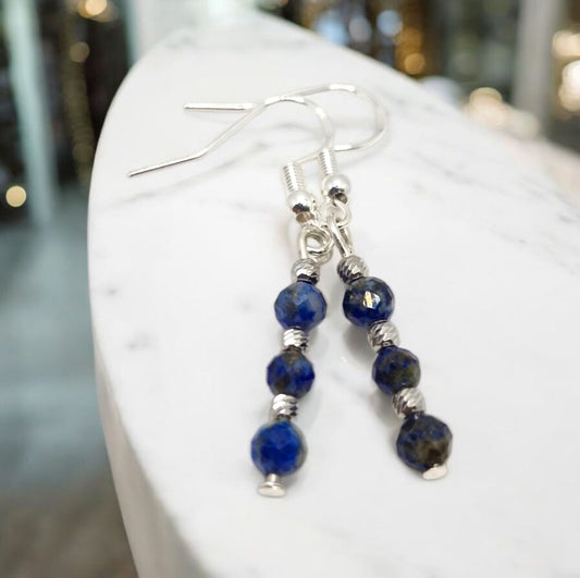 Elegant Lapis Lazuli Earrings with Polished Sterling Silver Accents