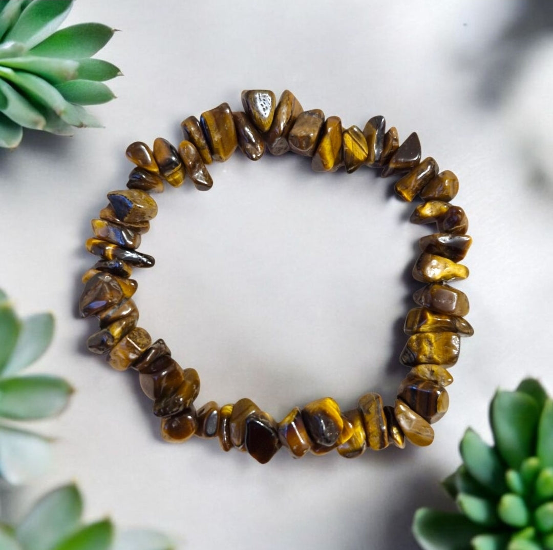 Tiger Eye bead in chakra bracelet enhancing confidence, courage, and protection