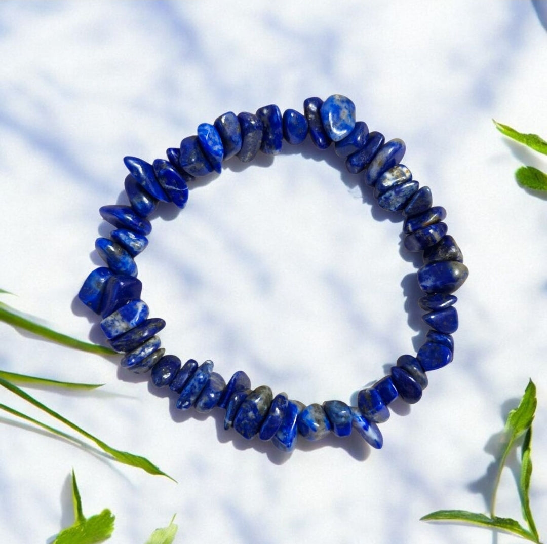 Lapis Lazuli bead in 7-chakra bracelet for intuition, truth, and spiritual growth
