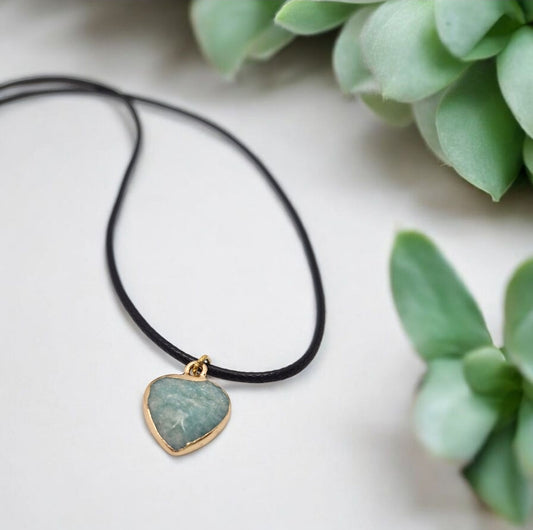 Handmade Amazonite gemstone heart necklace for harmony and emotional balance