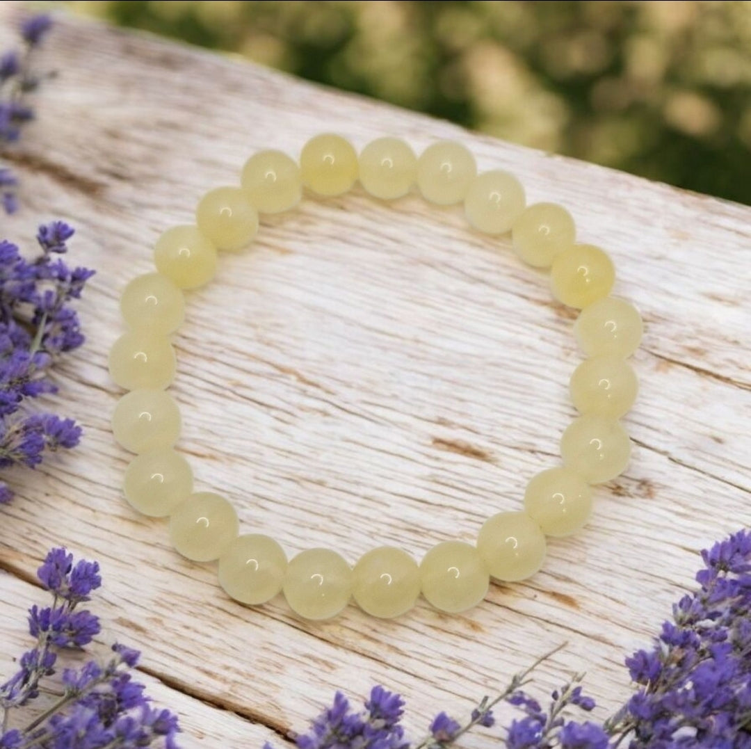 Close-up of polished Citrine gemstone beads on a comfortable handmade bracelet