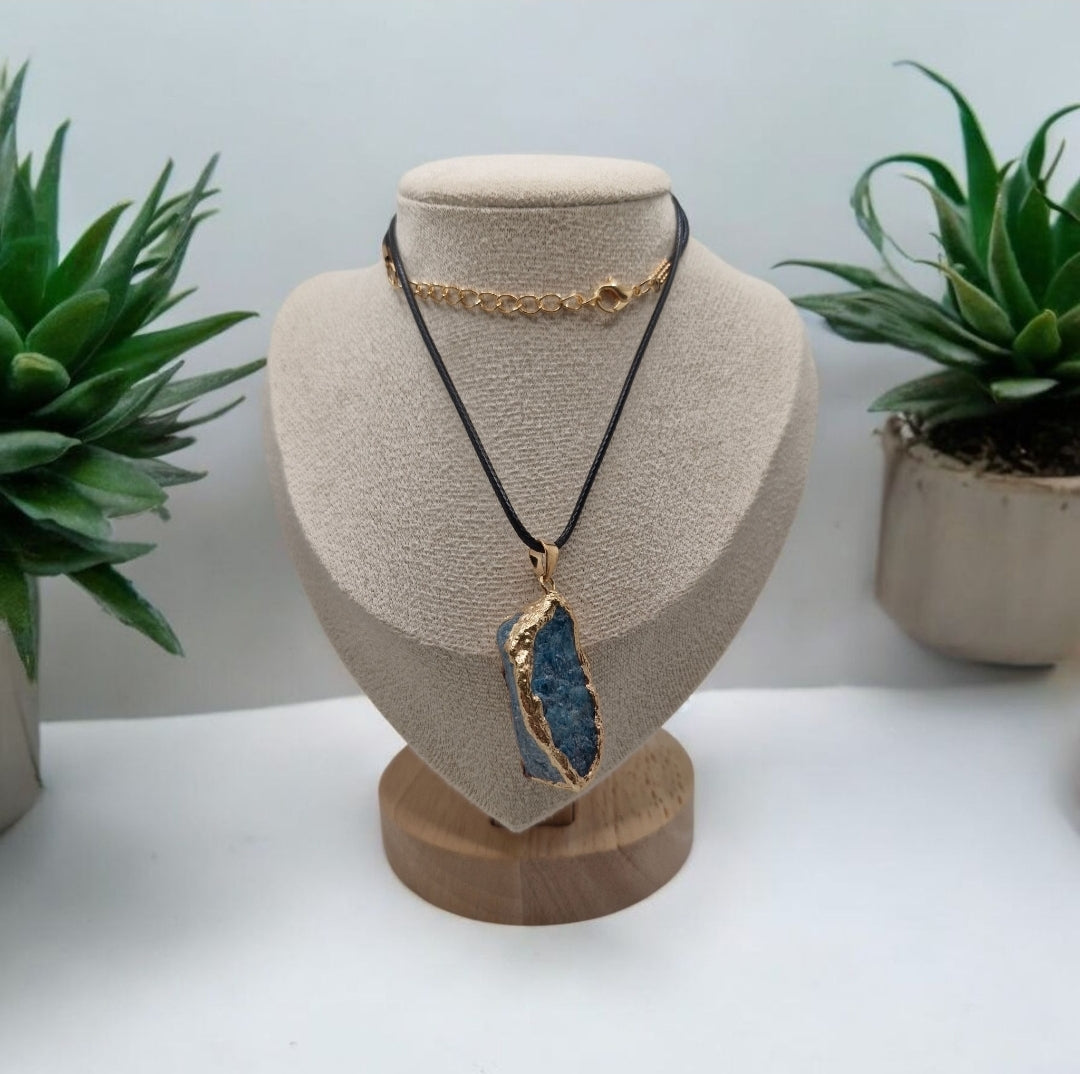 Blue apatite pendant necklace with free selenite strip for cleansing and recharging