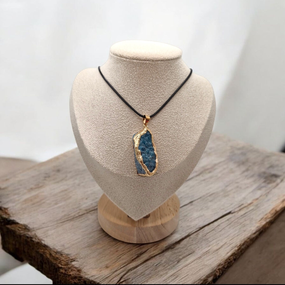 Blue Apatite Necklace on a black cord.