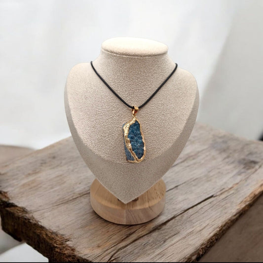 Blue Apatite Necklace on a black cord.