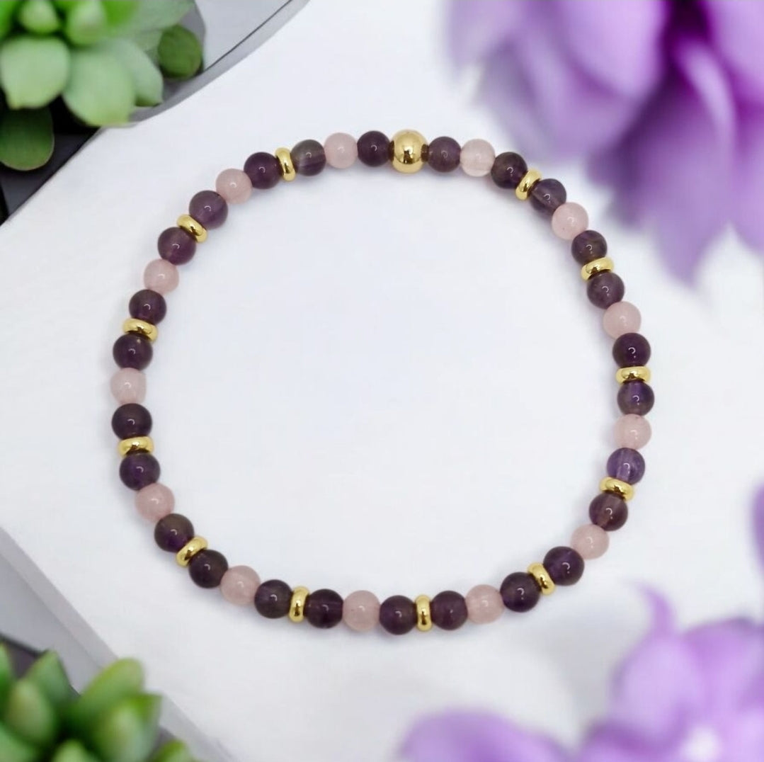 Close-up of 18K gold plated spacer disks and 5mm round accent bead on gemstone bracelet