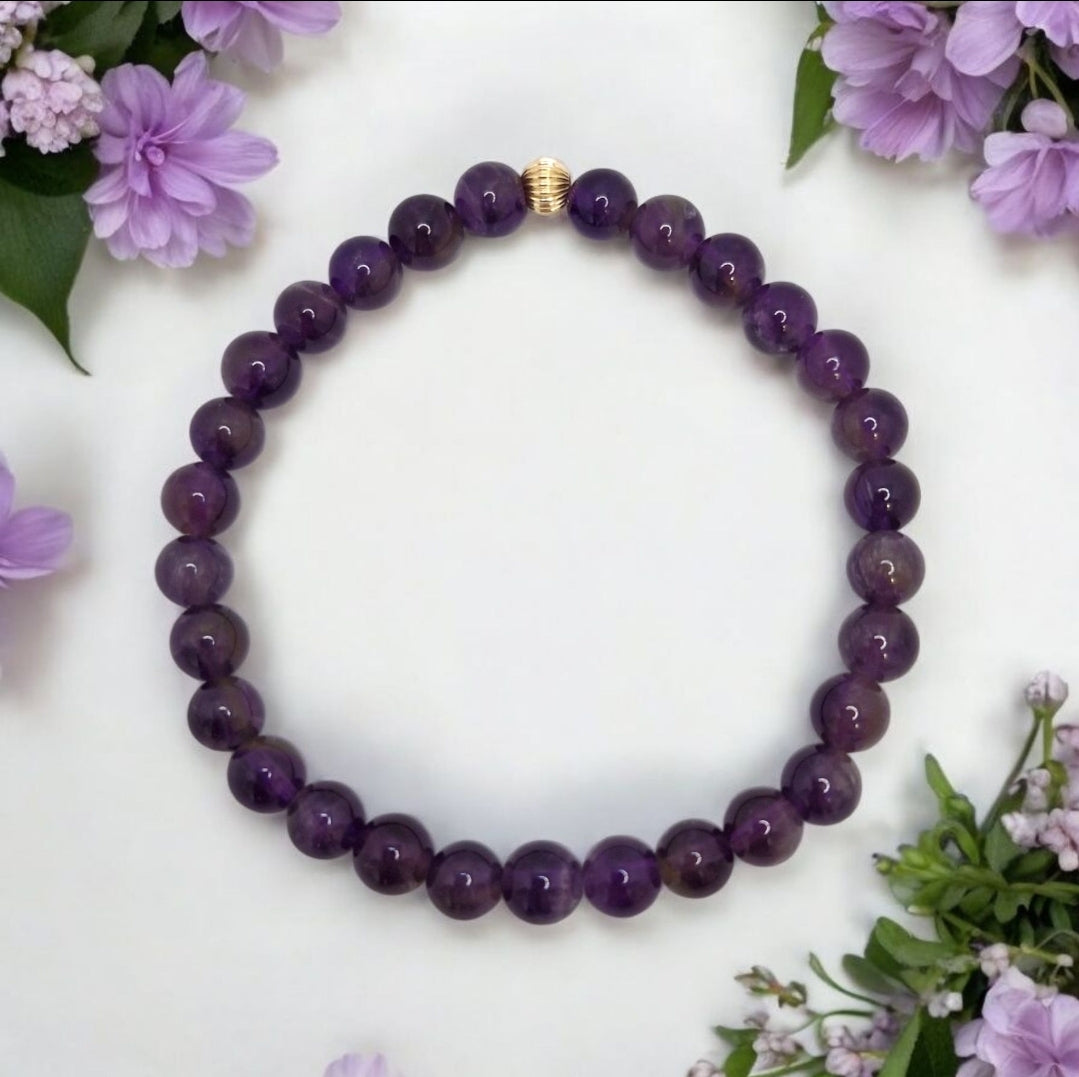 Elegant unisex Purple Amethyst bracelet promoting spiritual clarity and emotional balance