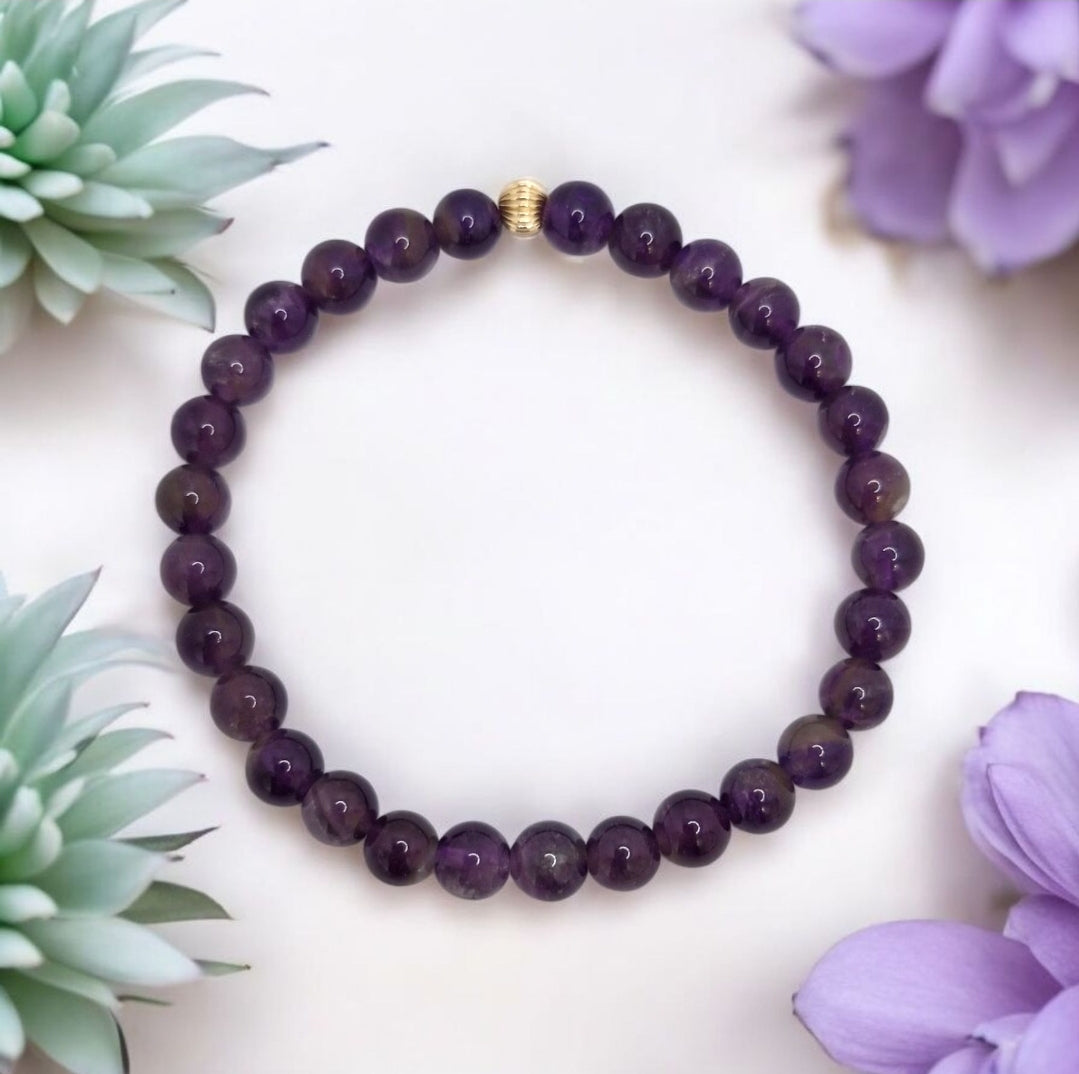 Handmade stretch bracelet with 6mm Brazilian Purple Amethyst beads